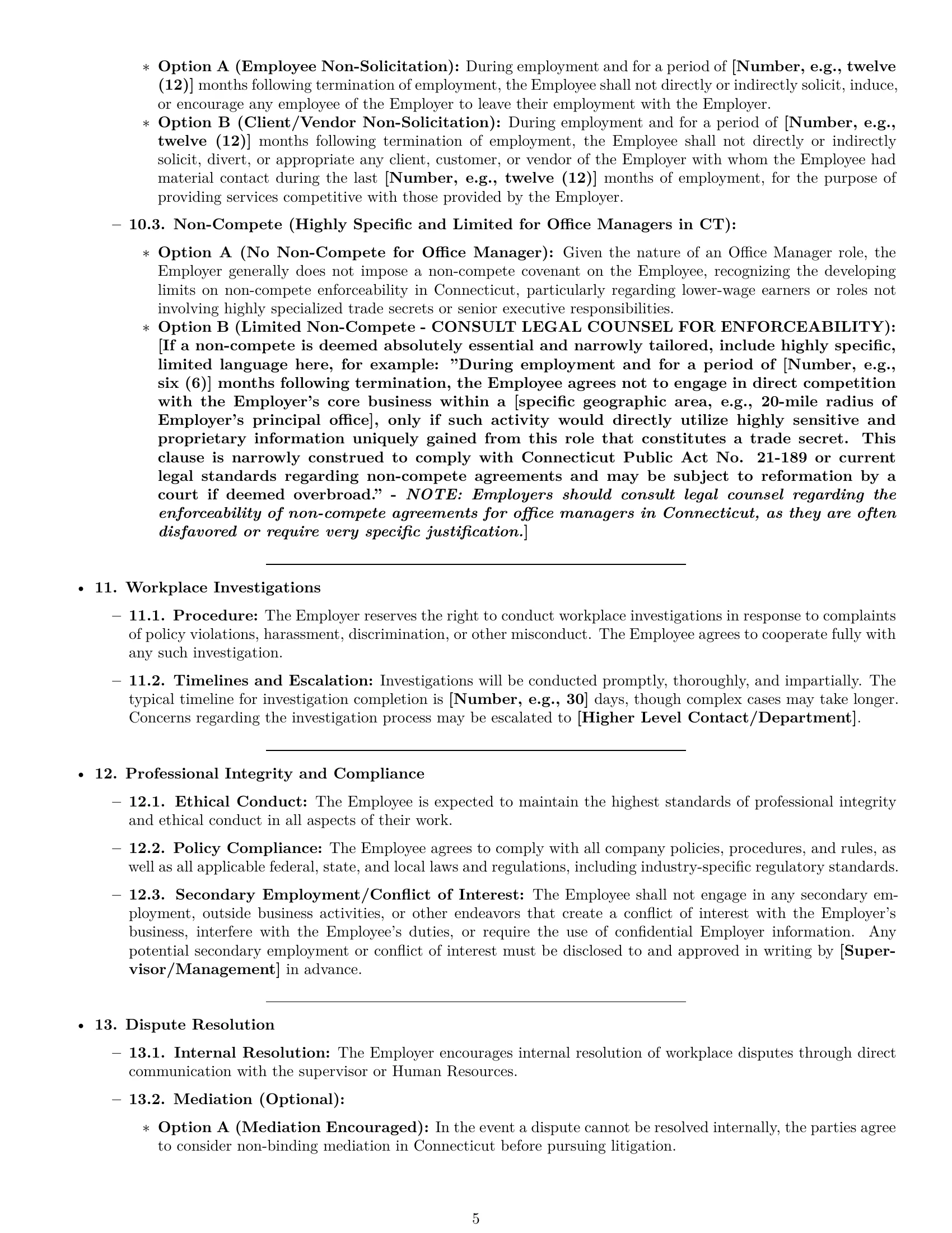 Preview page 5 of Pro Connecticut office manager employment contract template