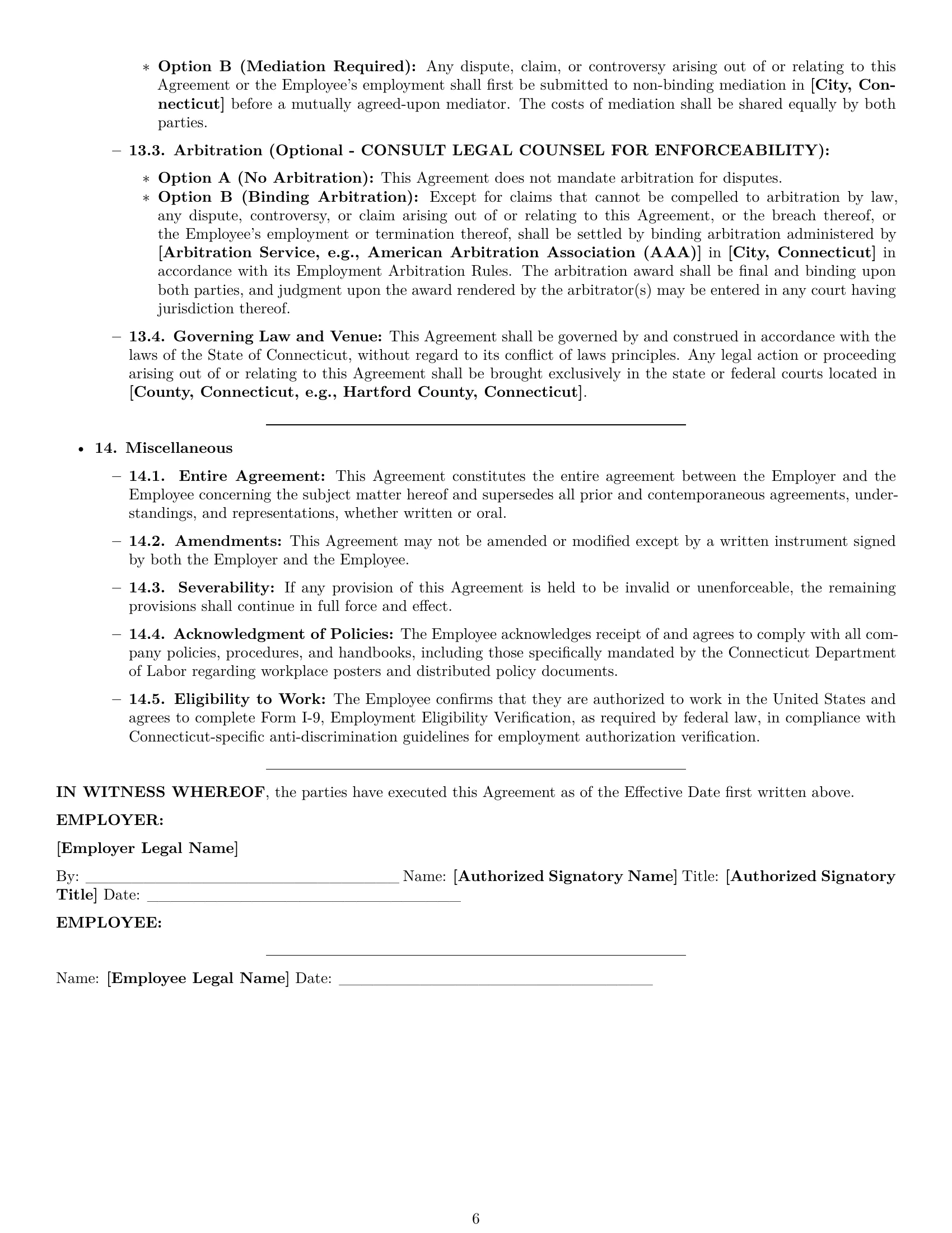 Preview page 6 of Pro Connecticut office manager employment contract template