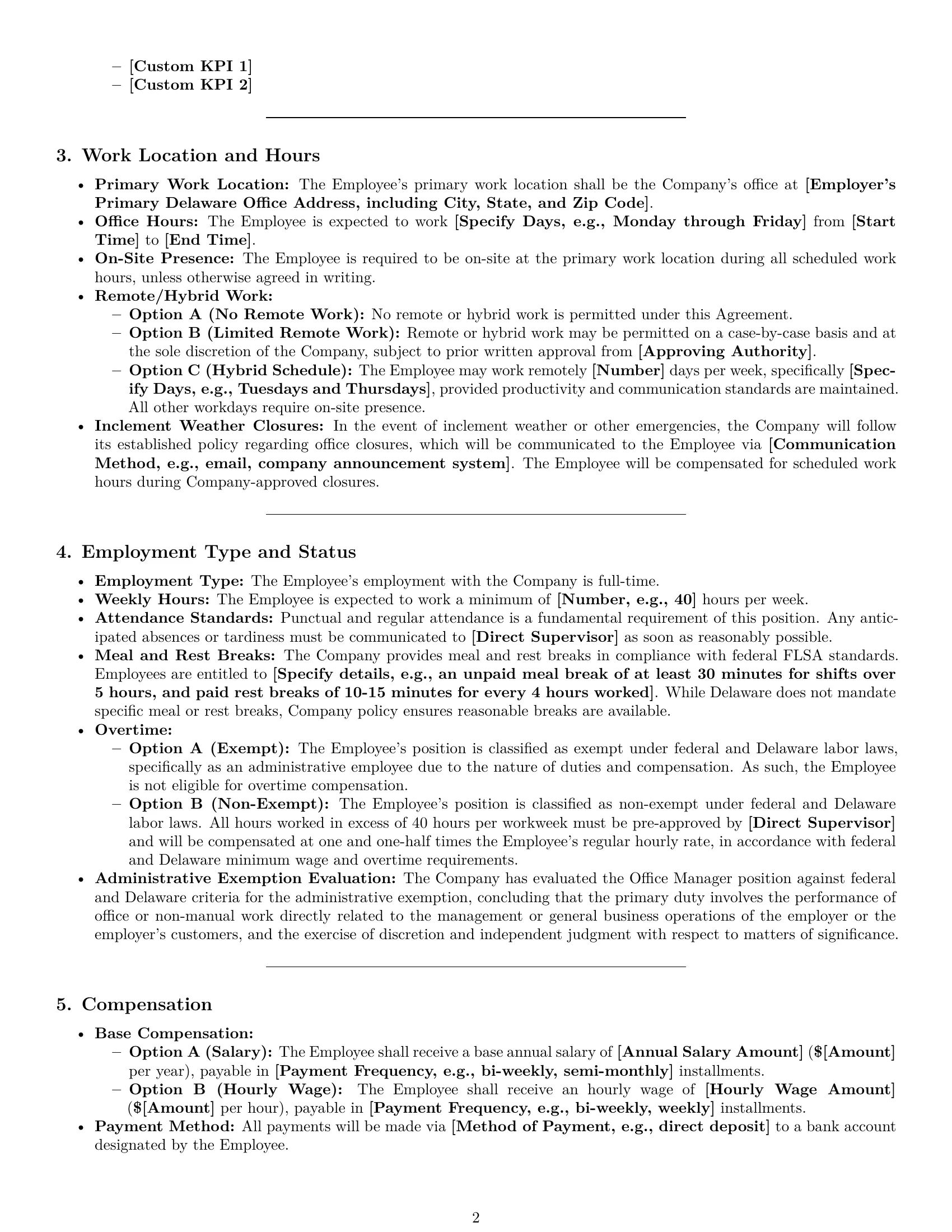 Preview page 2 of Pro Delaware office manager employment contract template