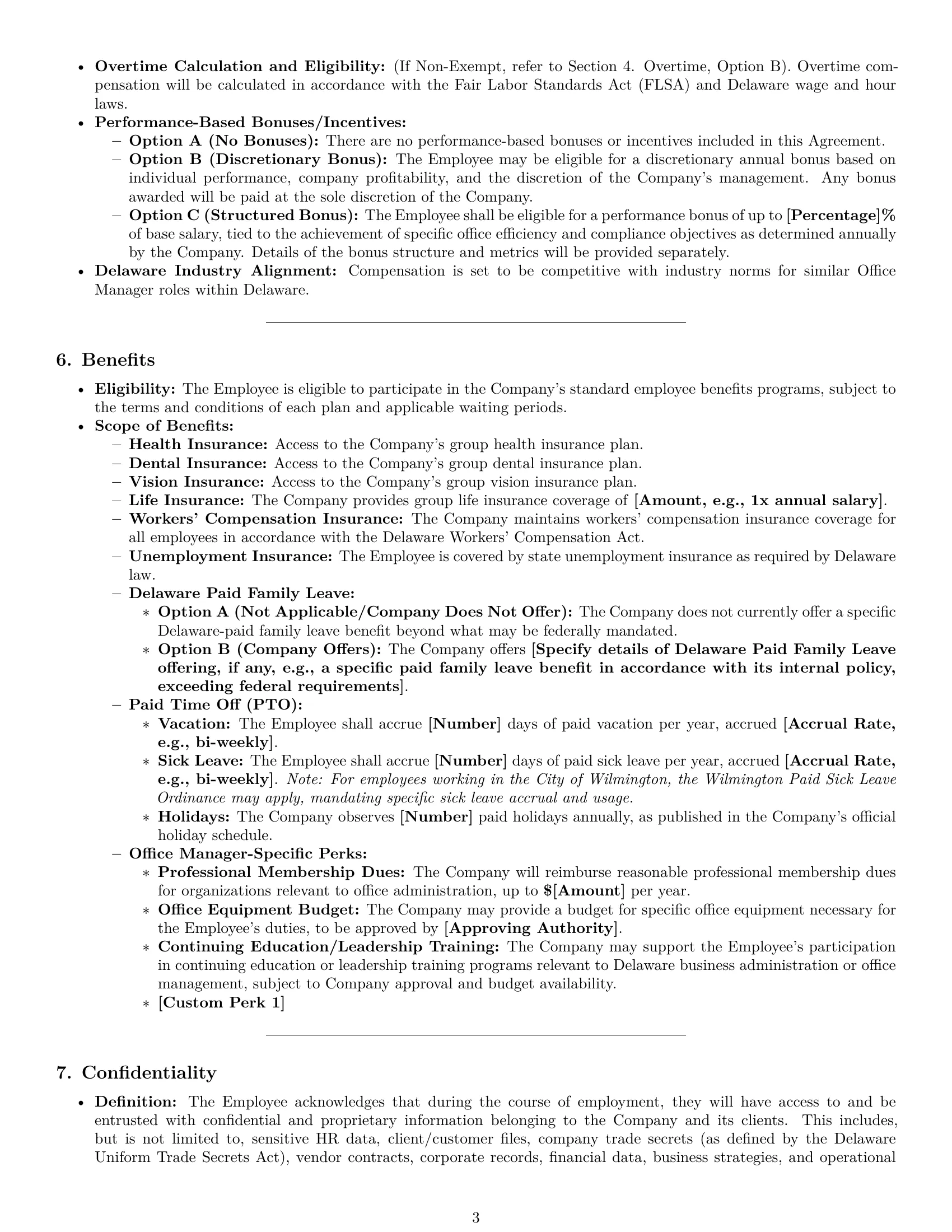 Preview page 3 of Pro Delaware office manager employment contract template