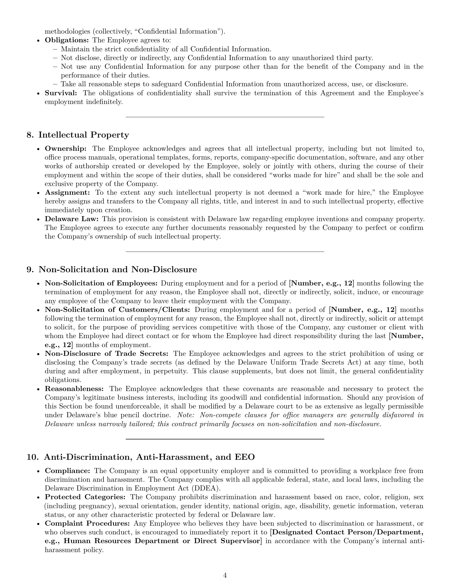 Preview page 4 of Pro Delaware office manager employment contract template