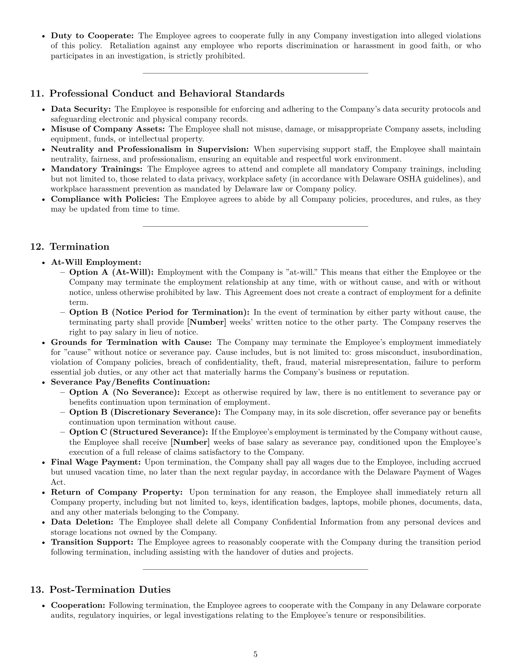 Preview page 5 of Pro Delaware office manager employment contract template