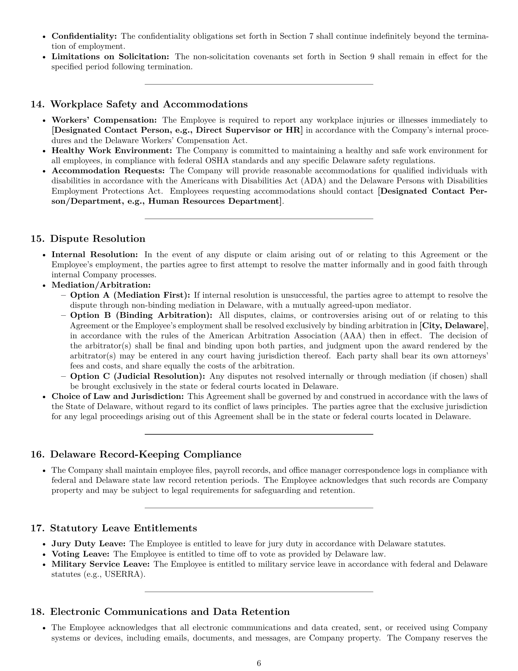 Preview page 6 of Pro Delaware office manager employment contract template