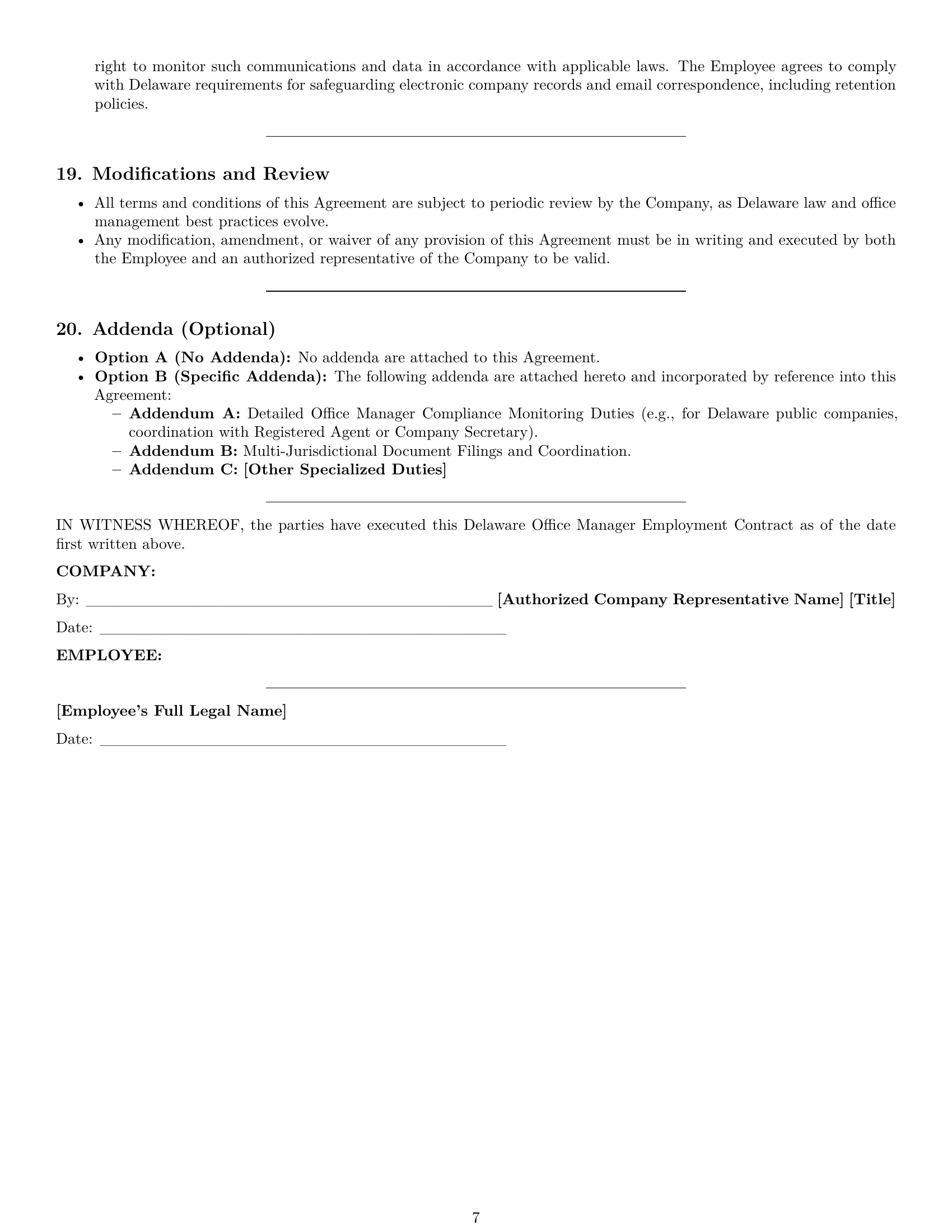 Preview page 7 of Pro Delaware office manager employment contract template