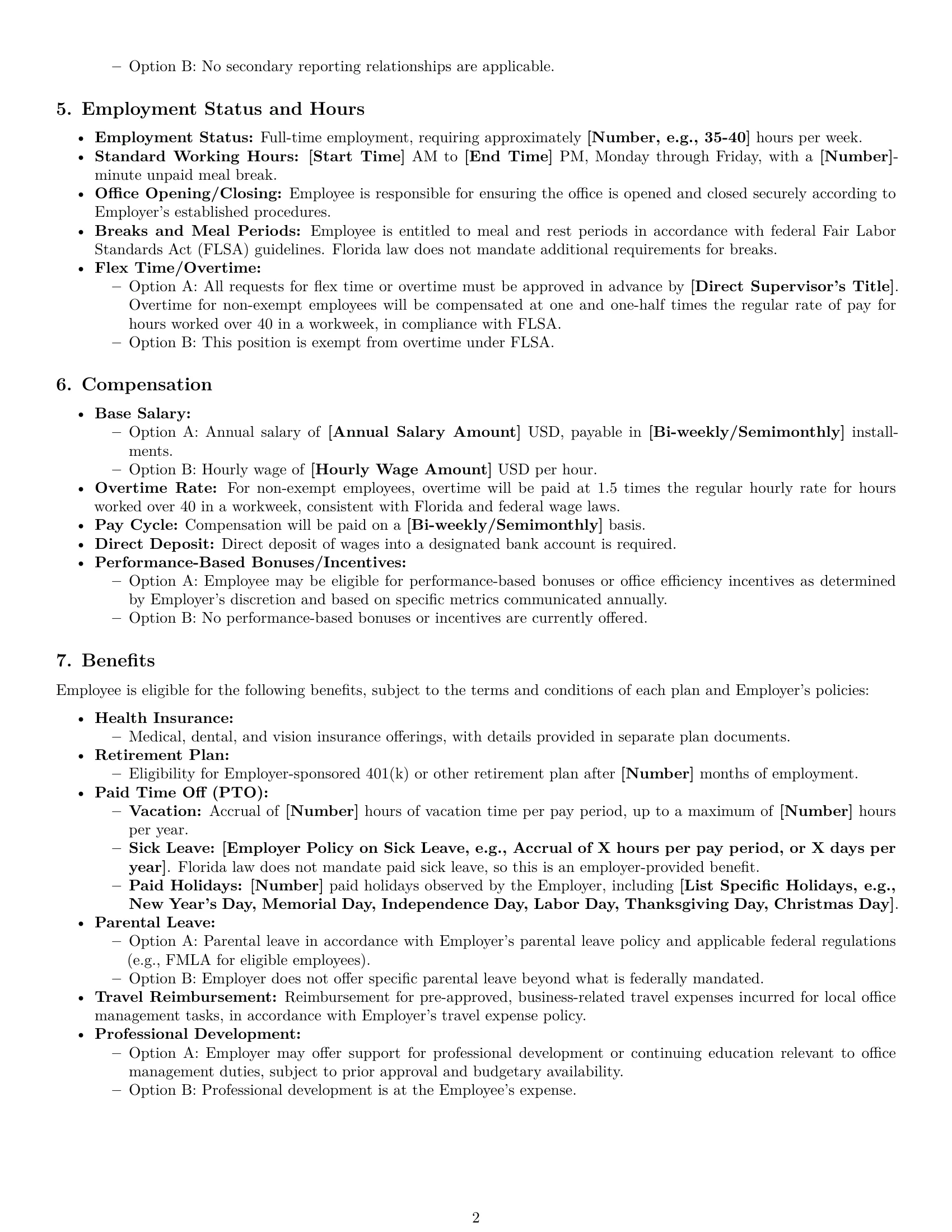 Preview page 2 of Pro Florida office manager employment contract template