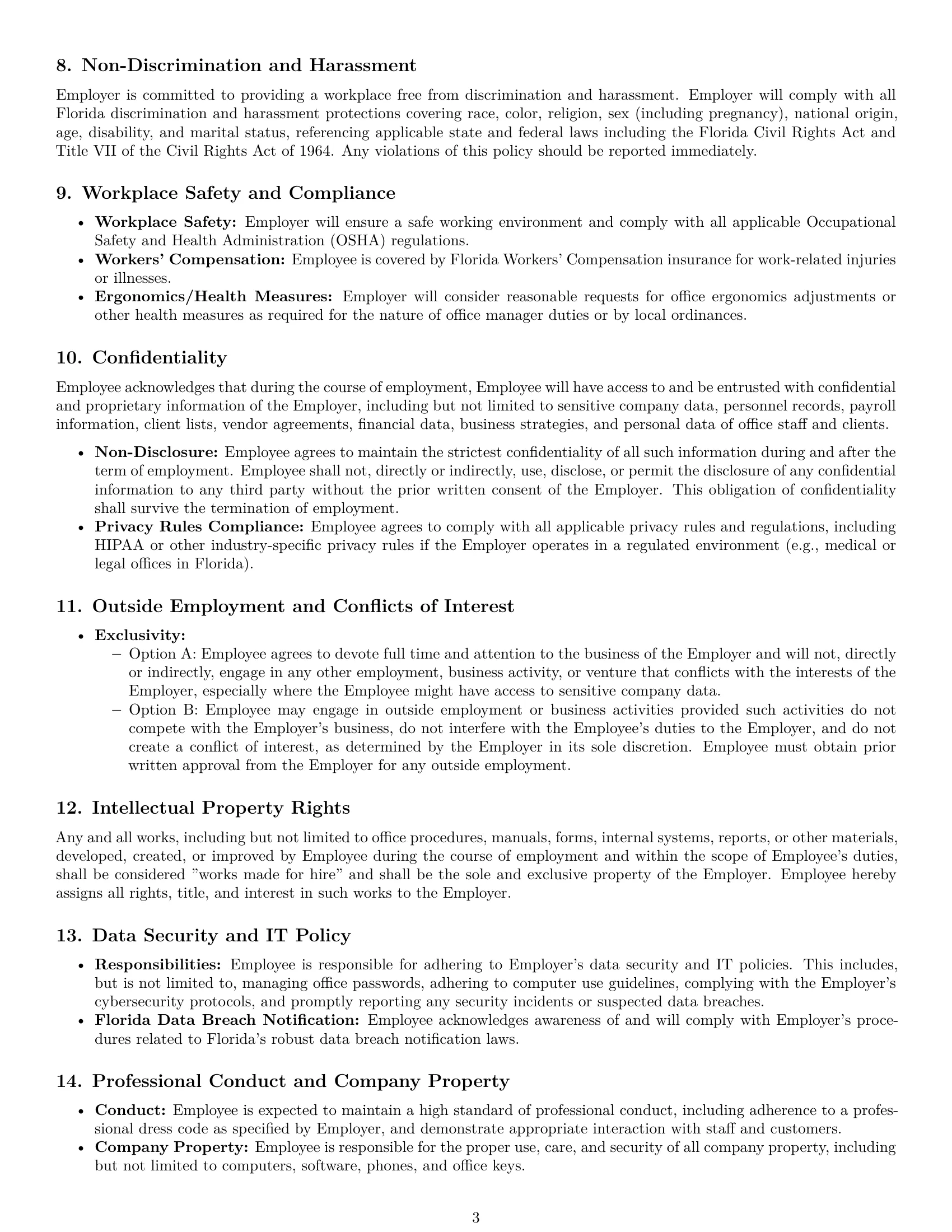 Preview page 3 of Pro Florida office manager employment contract template