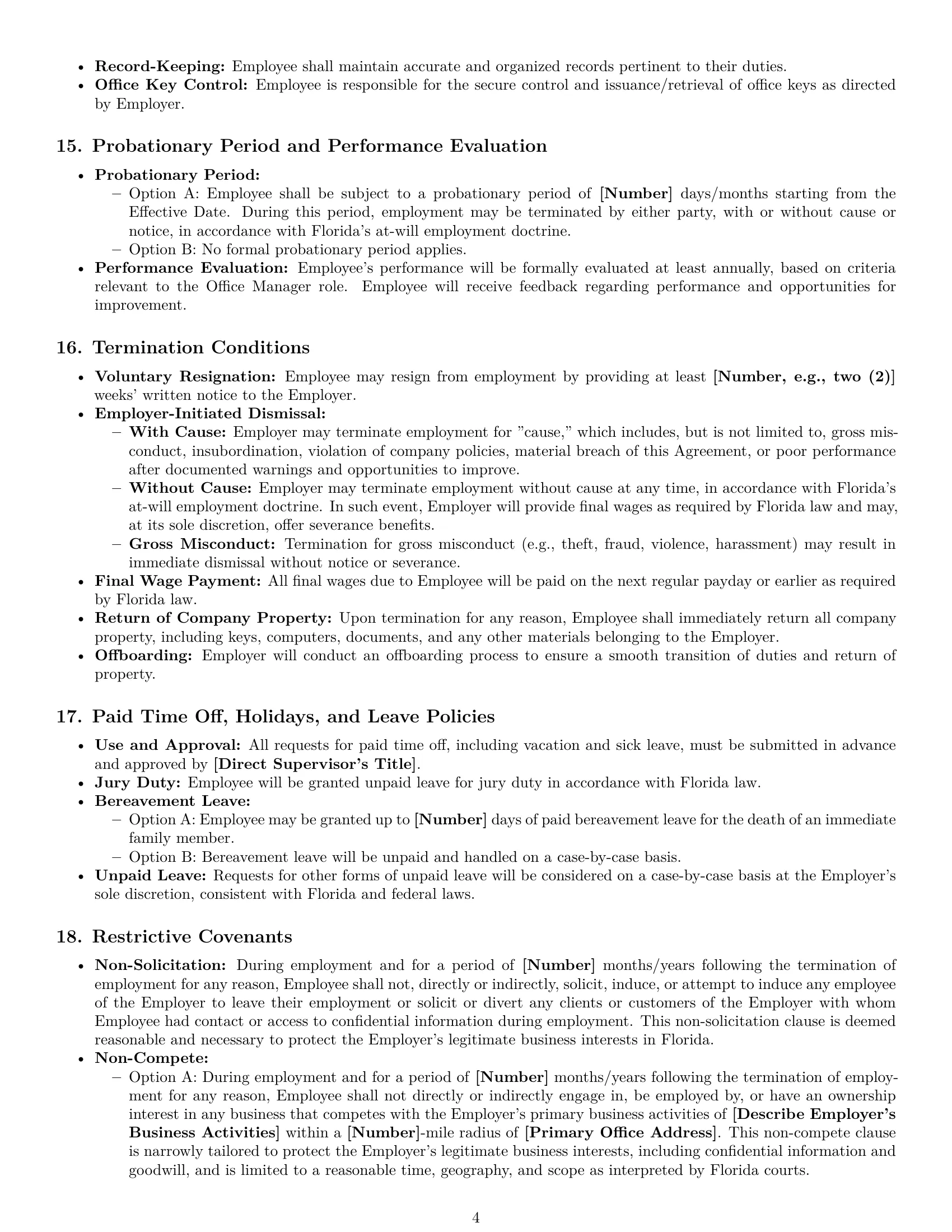 Preview page 4 of Pro Florida office manager employment contract template