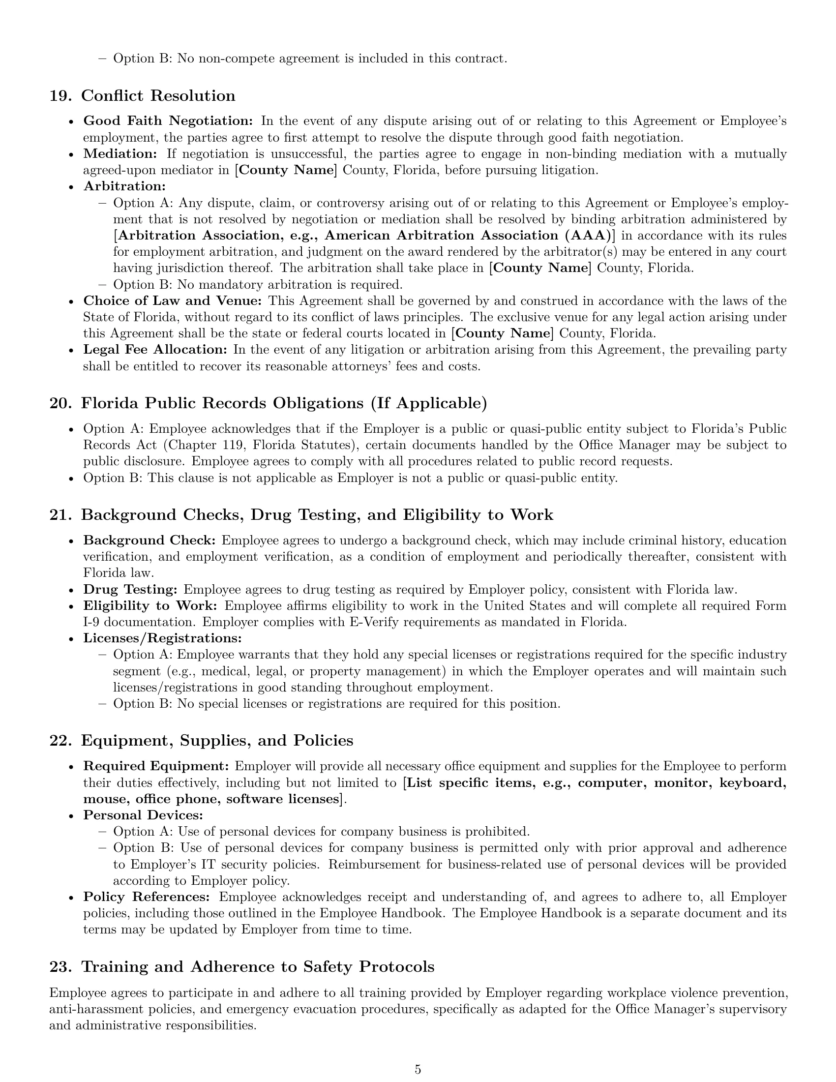 Preview page 5 of Pro Florida office manager employment contract template