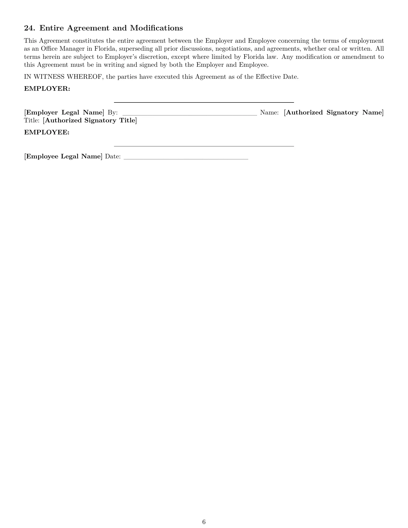 Preview page 6 of Pro Florida office manager employment contract template