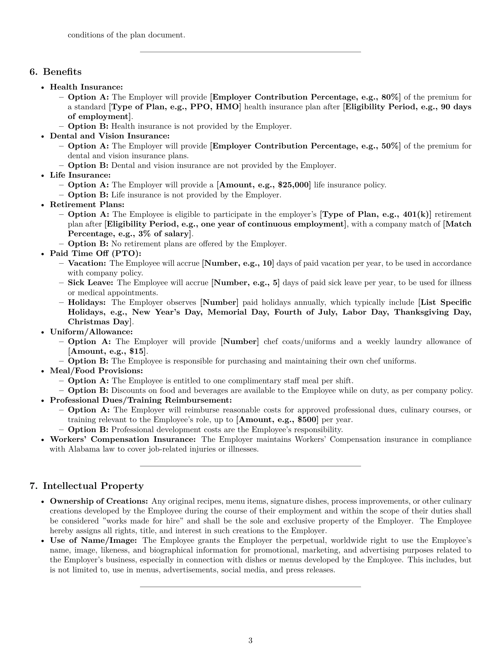 Preview page 3 of Pro Alabama chef employment contract template
