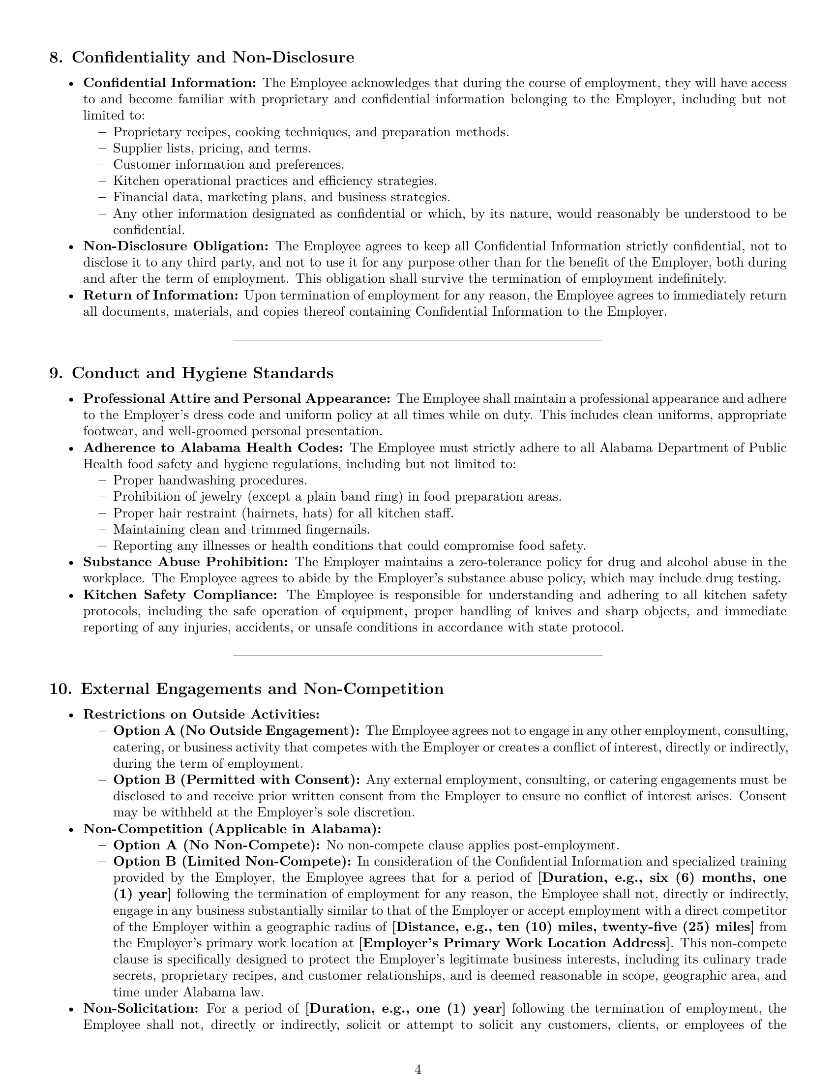 Preview page 4 of Pro Alabama chef employment contract template
