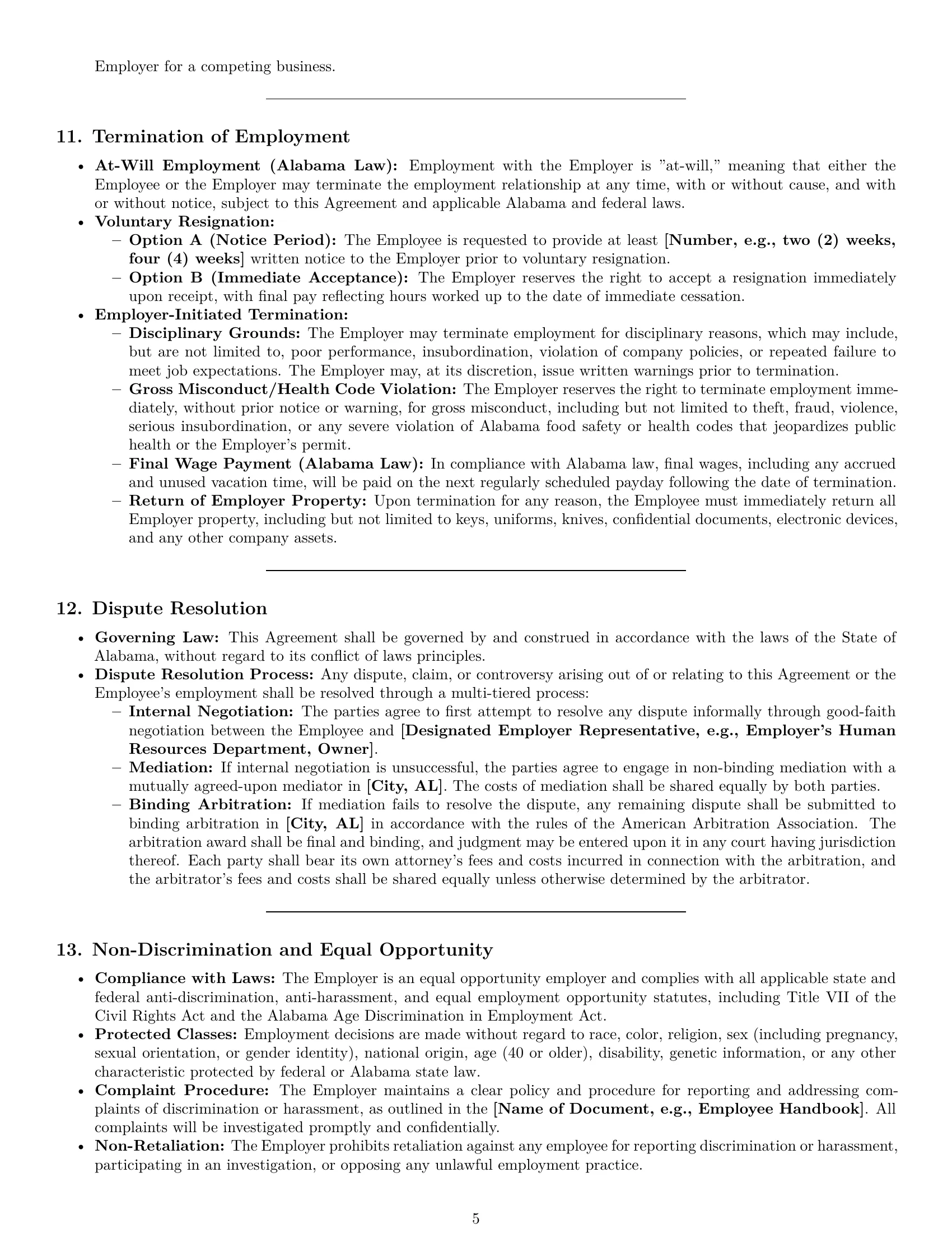 Preview page 5 of Pro Alabama chef employment contract template