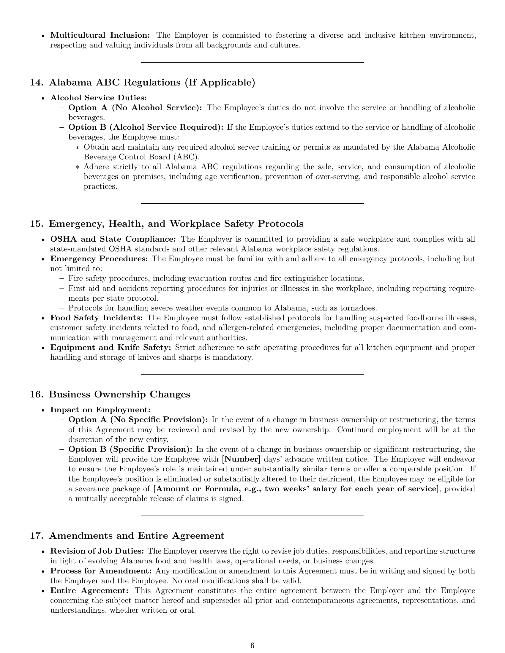 Preview page 6 of Pro Alabama chef employment contract template