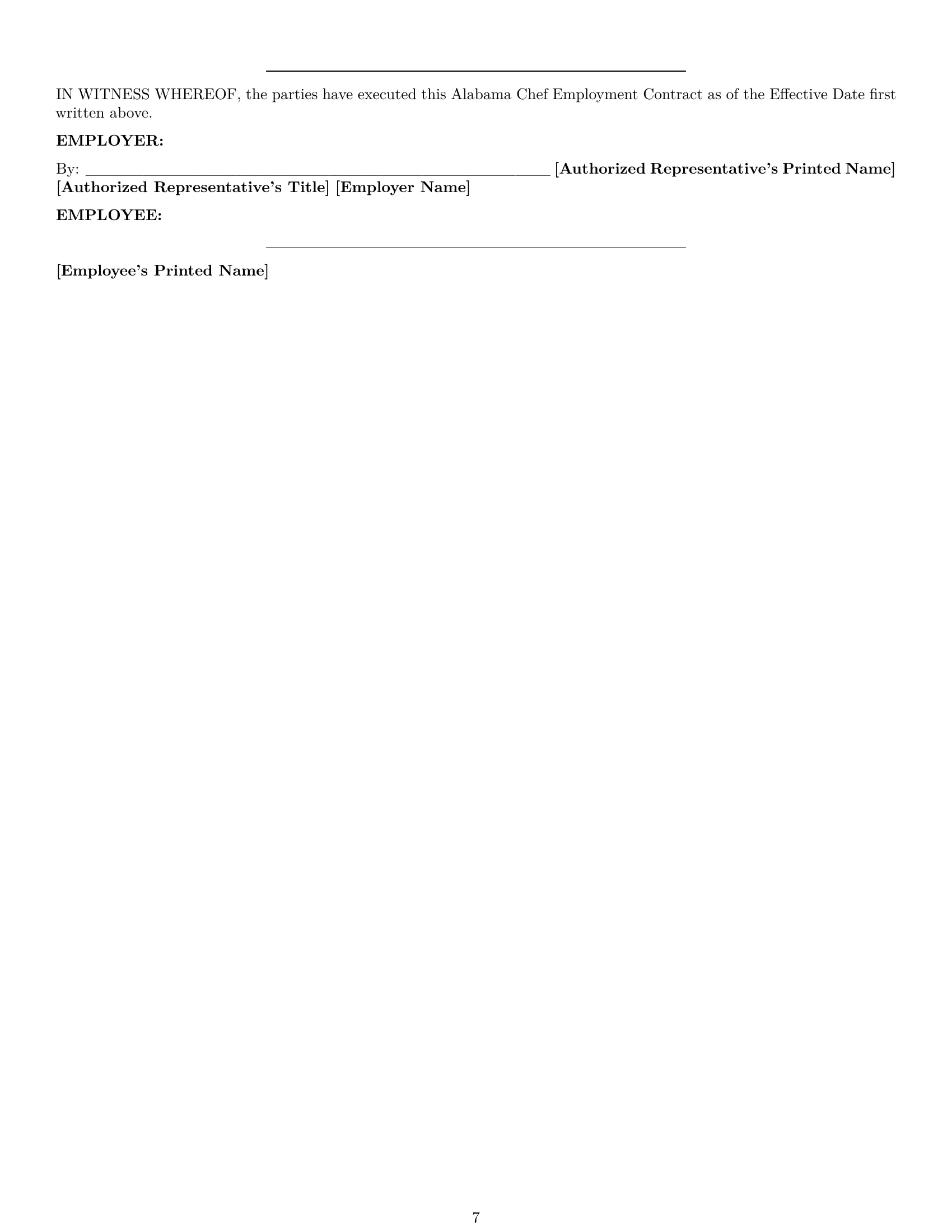 Preview page 7 of Pro Alabama chef employment contract template