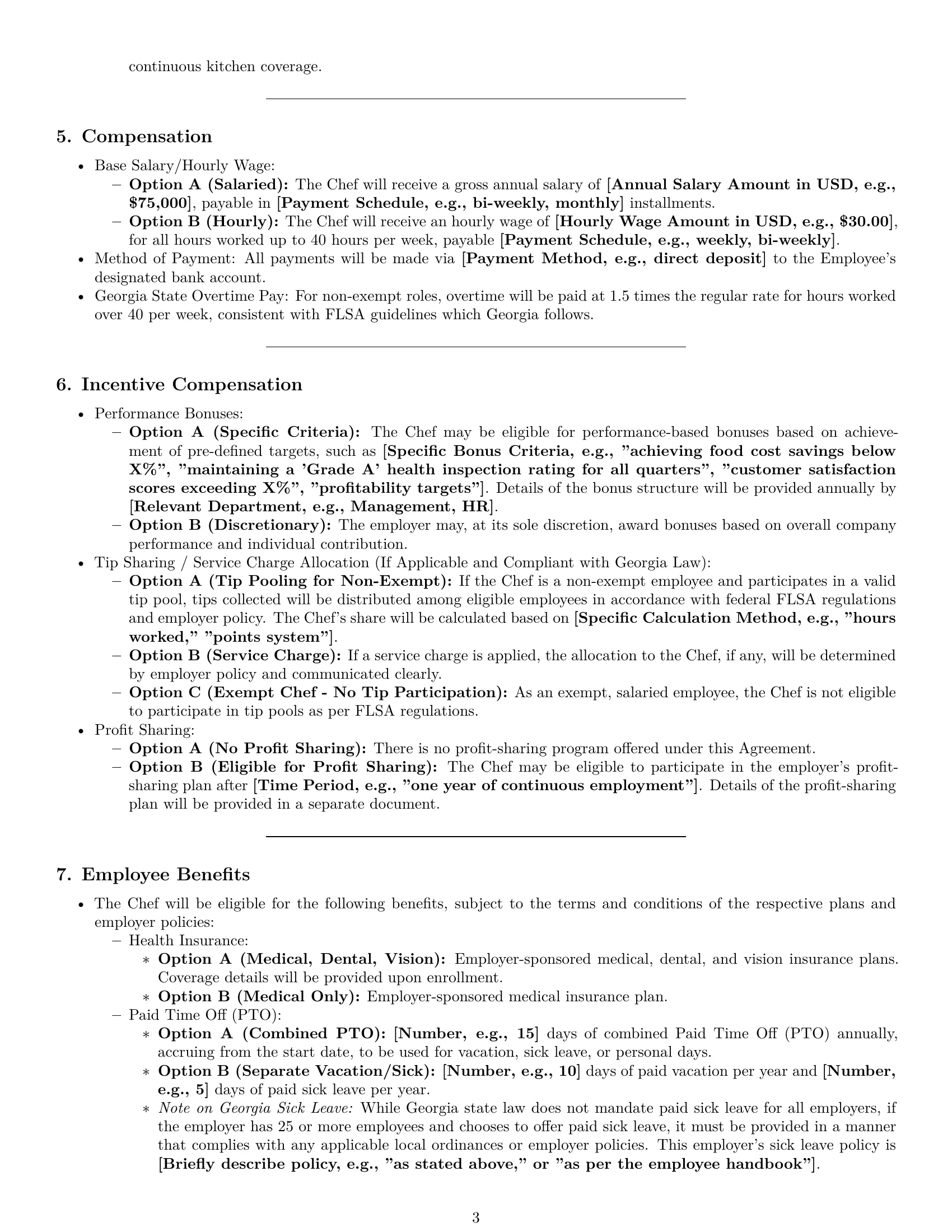Preview page 3 of Pro Georgia chef employment contract template