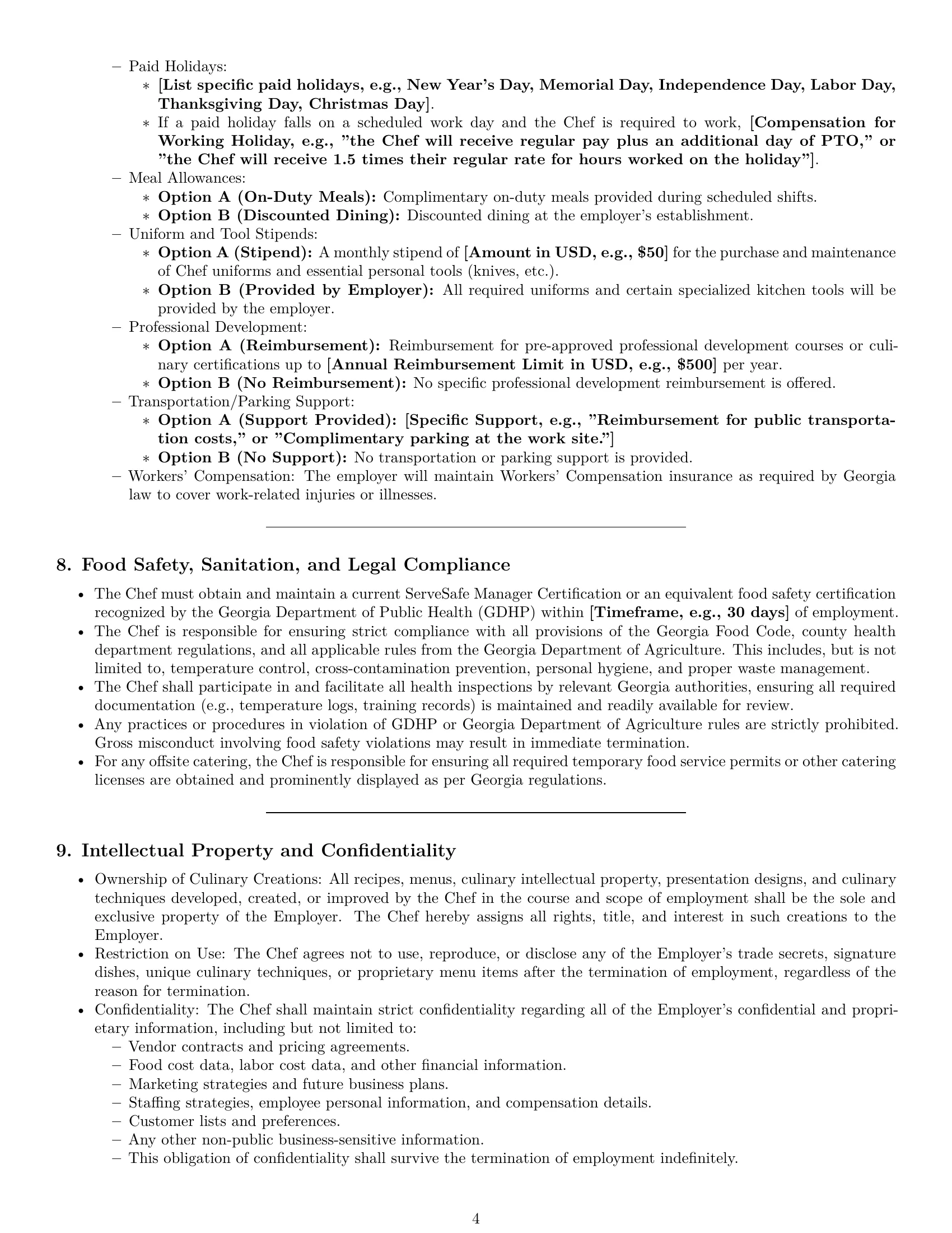 Preview page 4 of Pro Georgia chef employment contract template