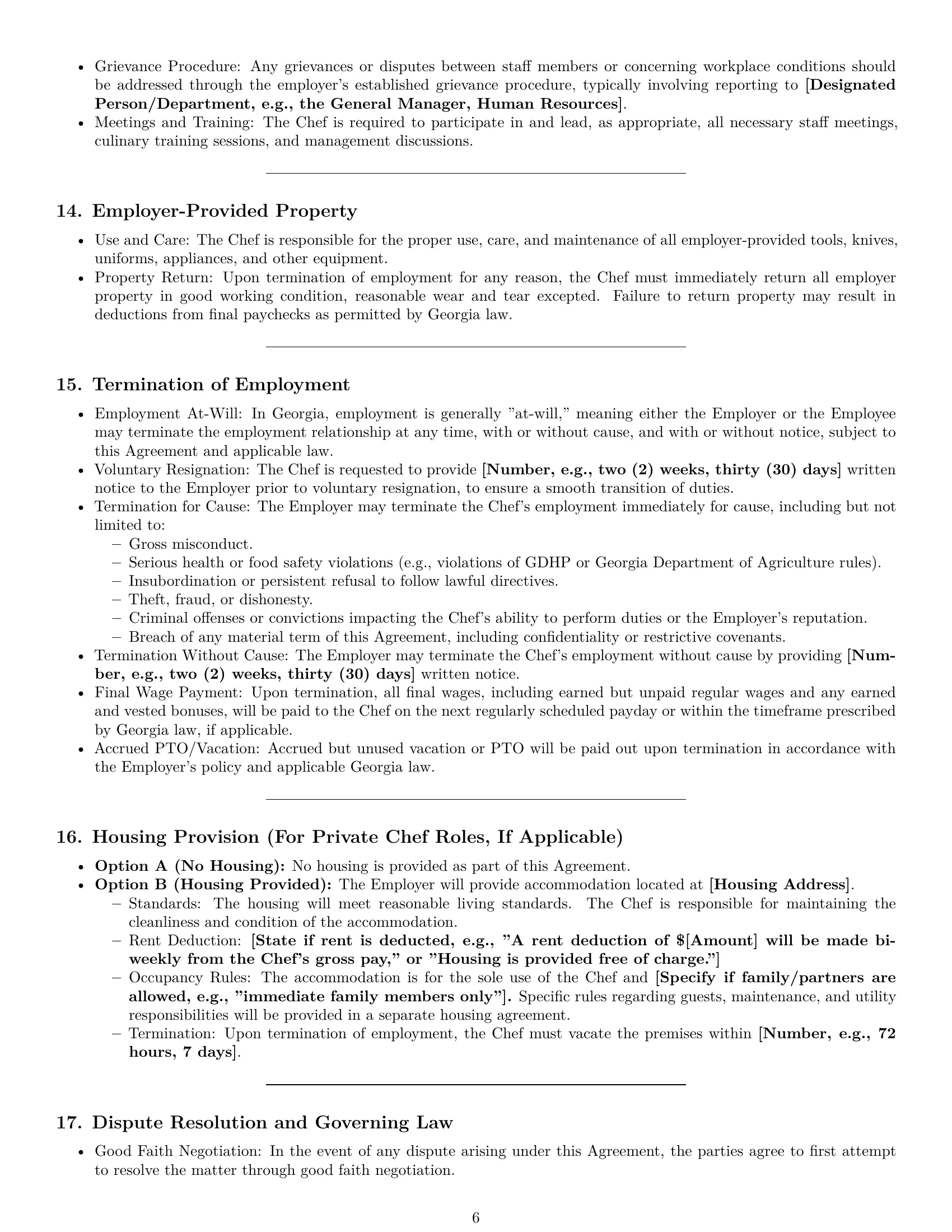Preview page 6 of Pro Georgia chef employment contract template