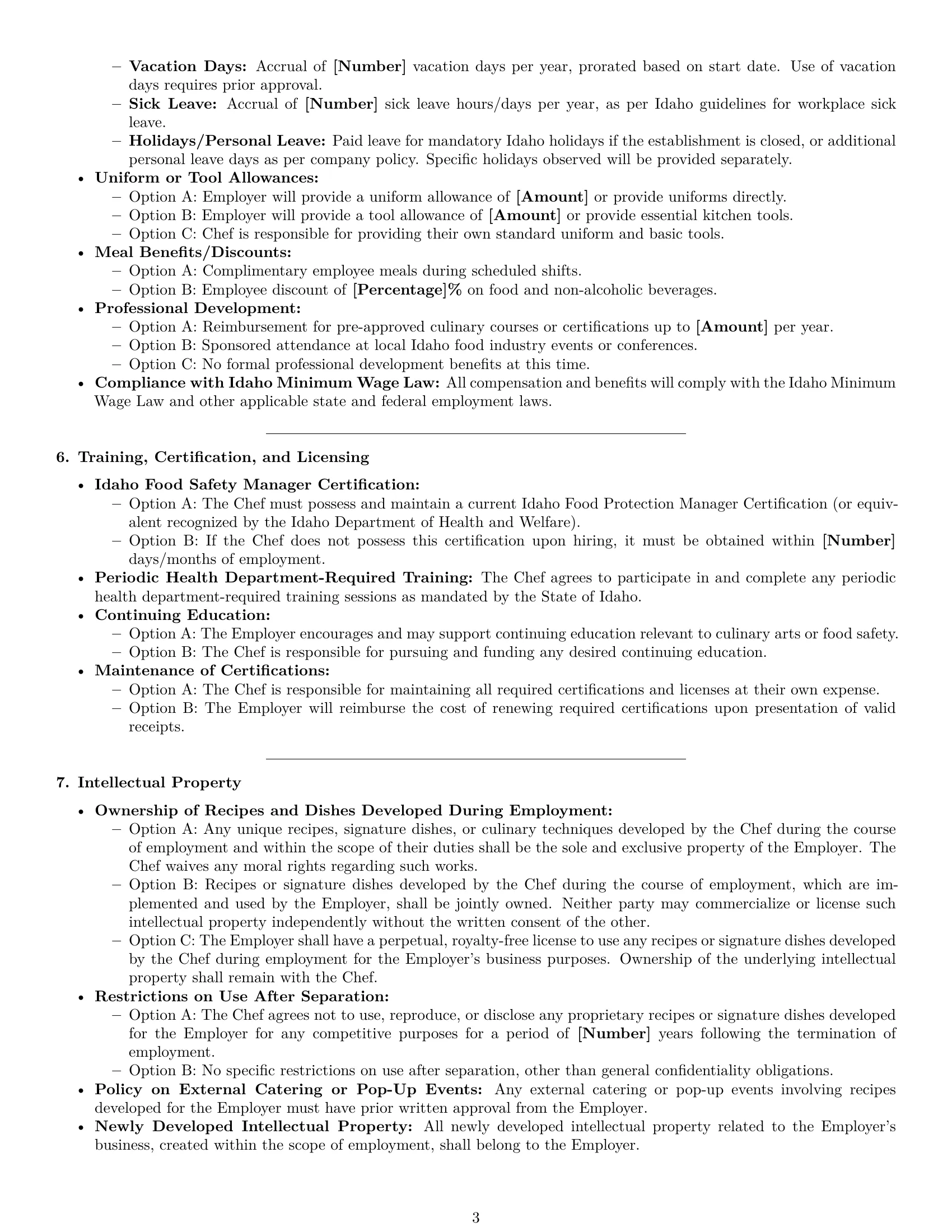 Preview page 3 of Pro Idaho chef employment contract template