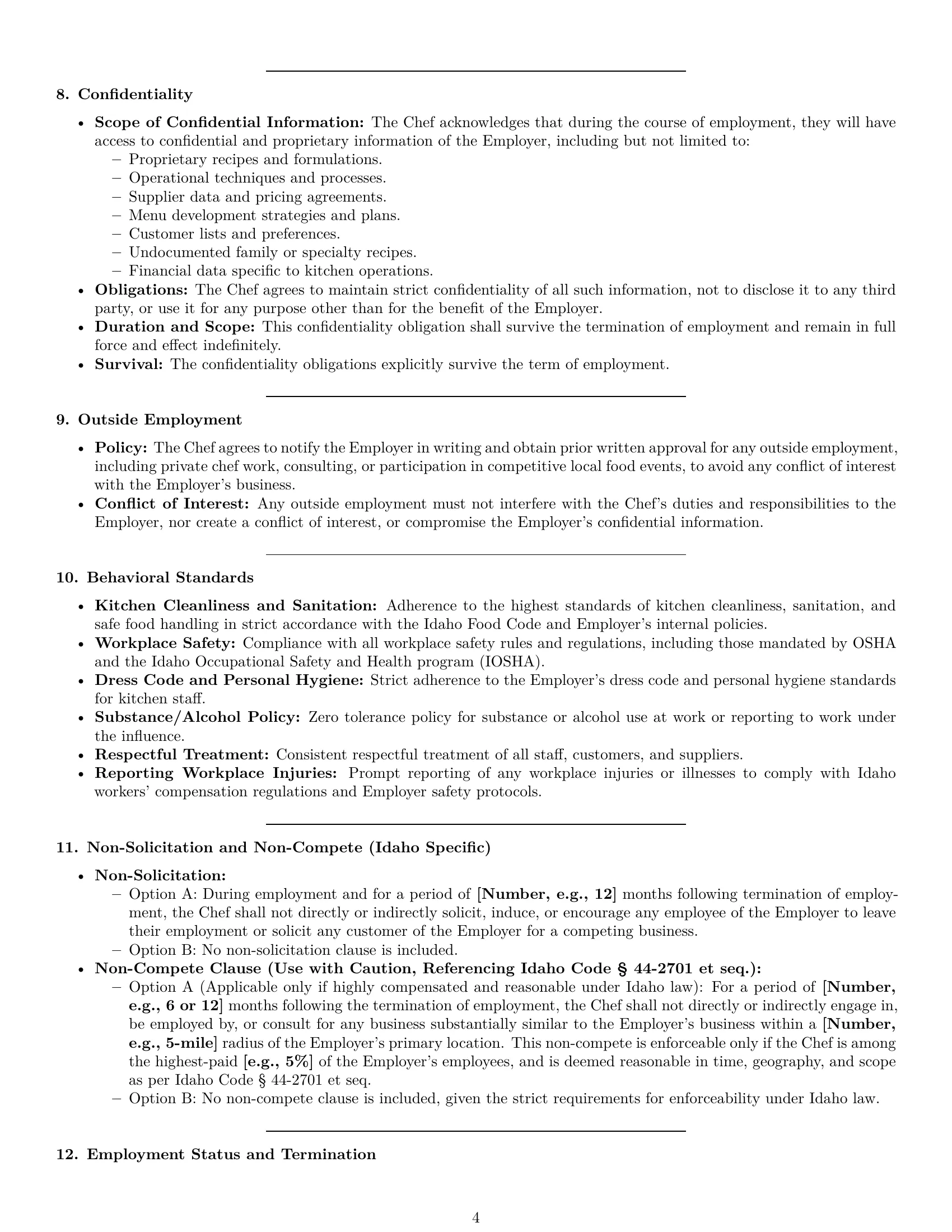 Preview page 4 of Pro Idaho chef employment contract template