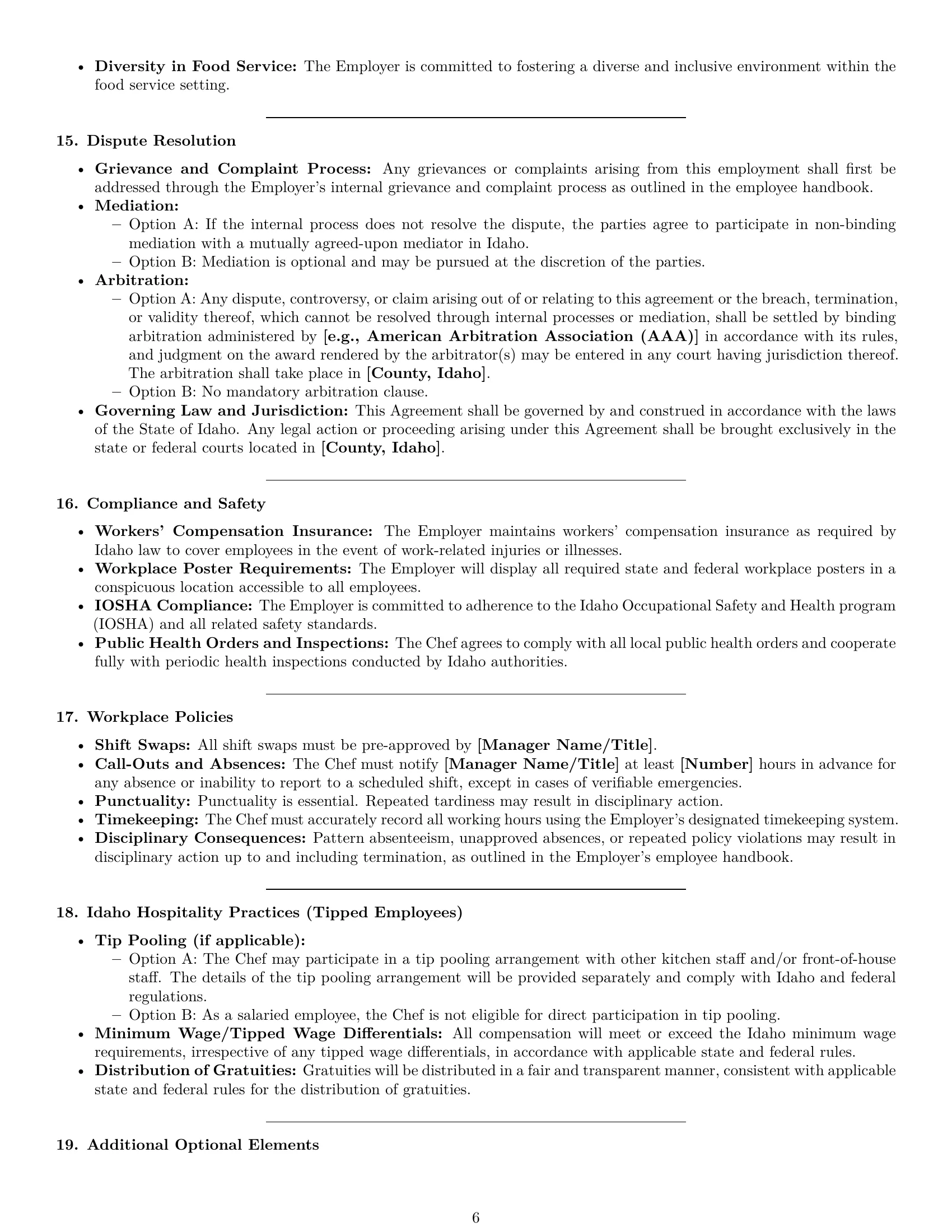 Preview page 6 of Pro Idaho chef employment contract template