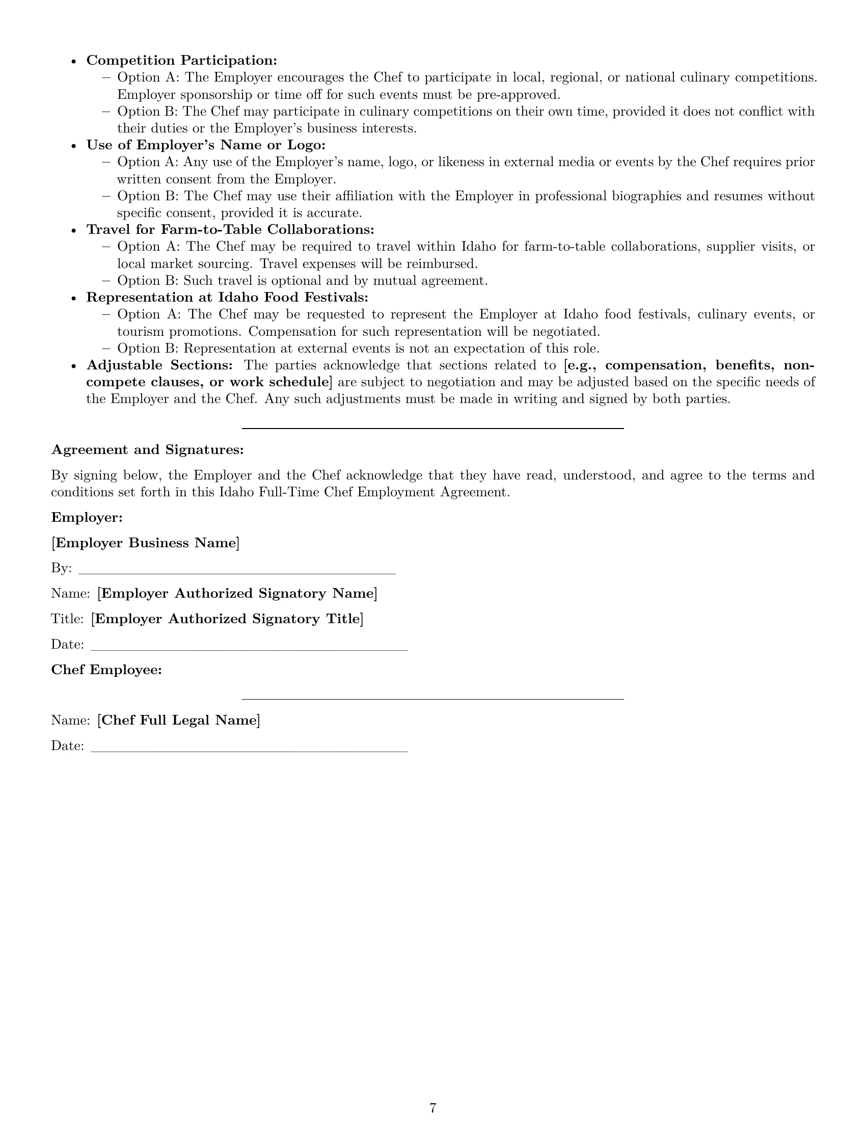 Preview page 7 of Pro Idaho chef employment contract template