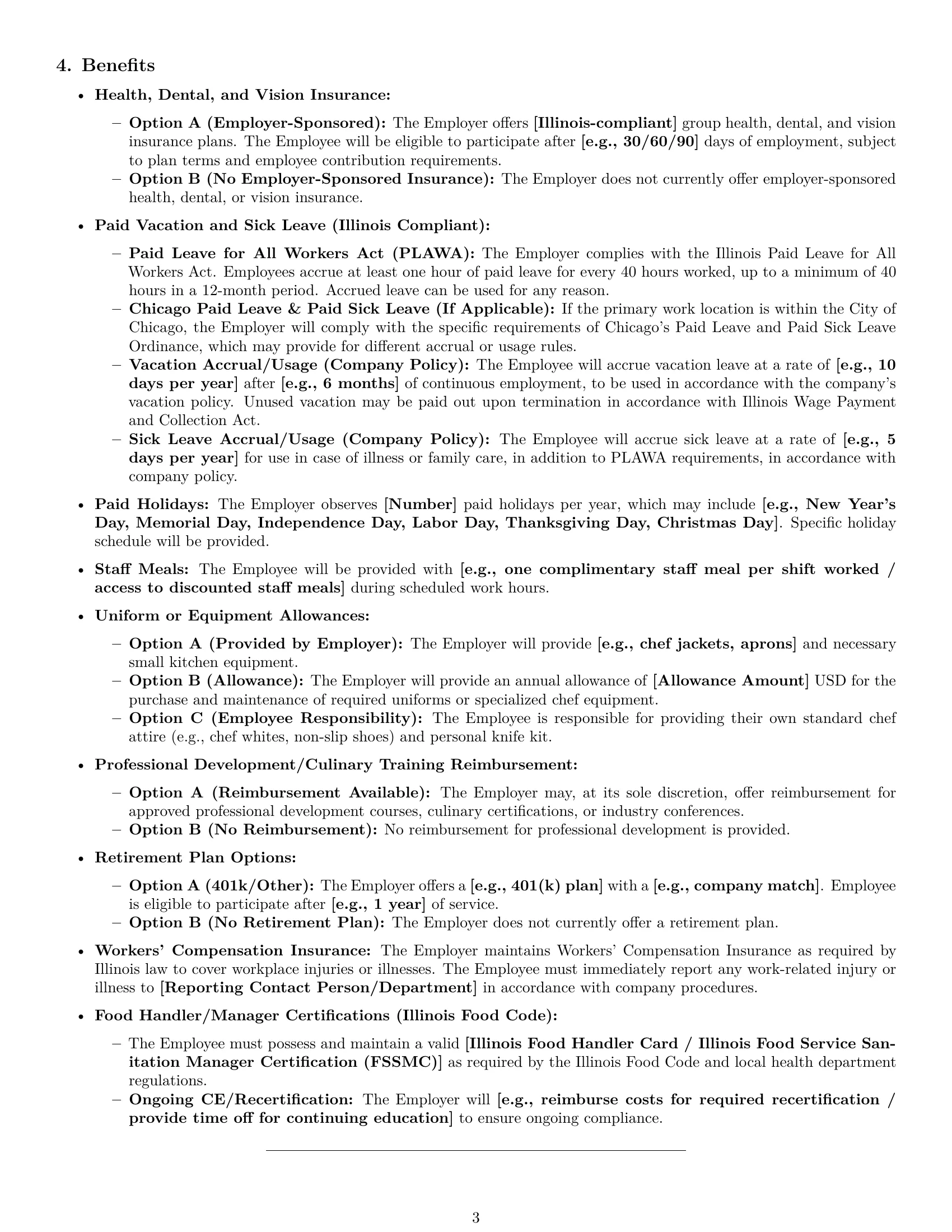 Preview page 3 of Pro Illinois chef employment contract template
