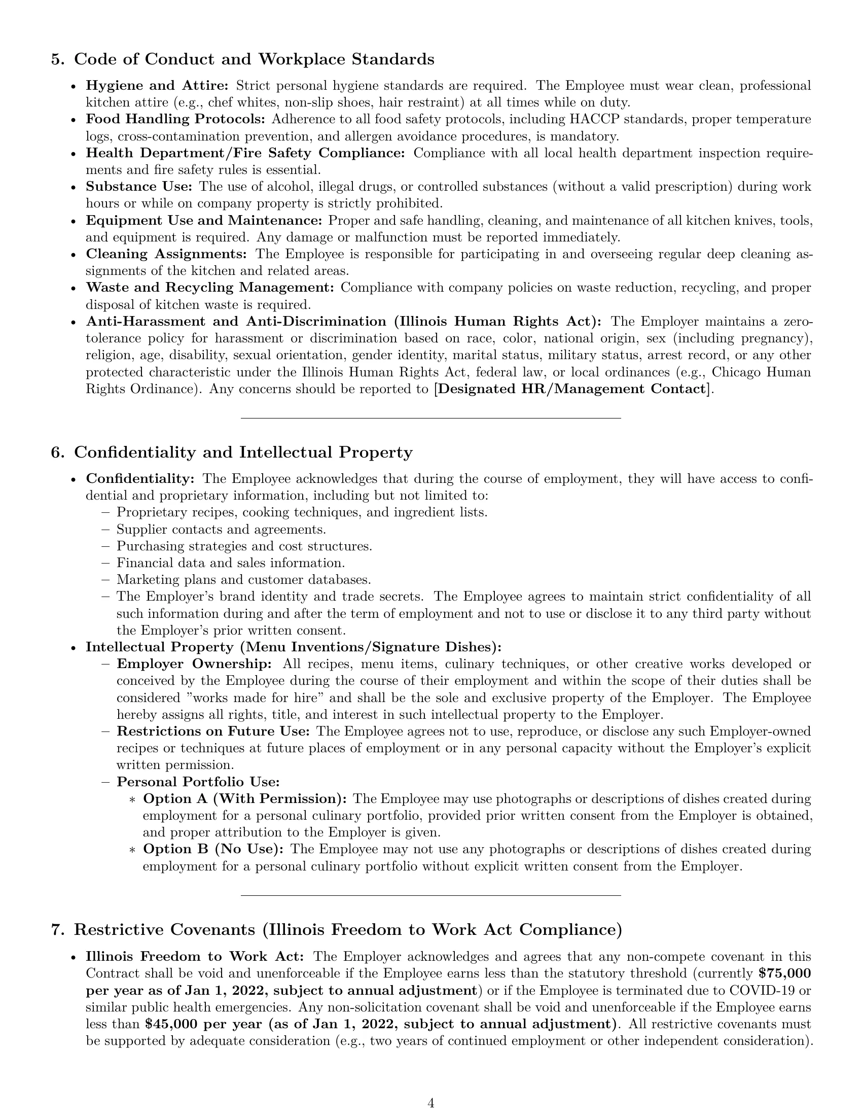 Preview page 4 of Pro Illinois chef employment contract template