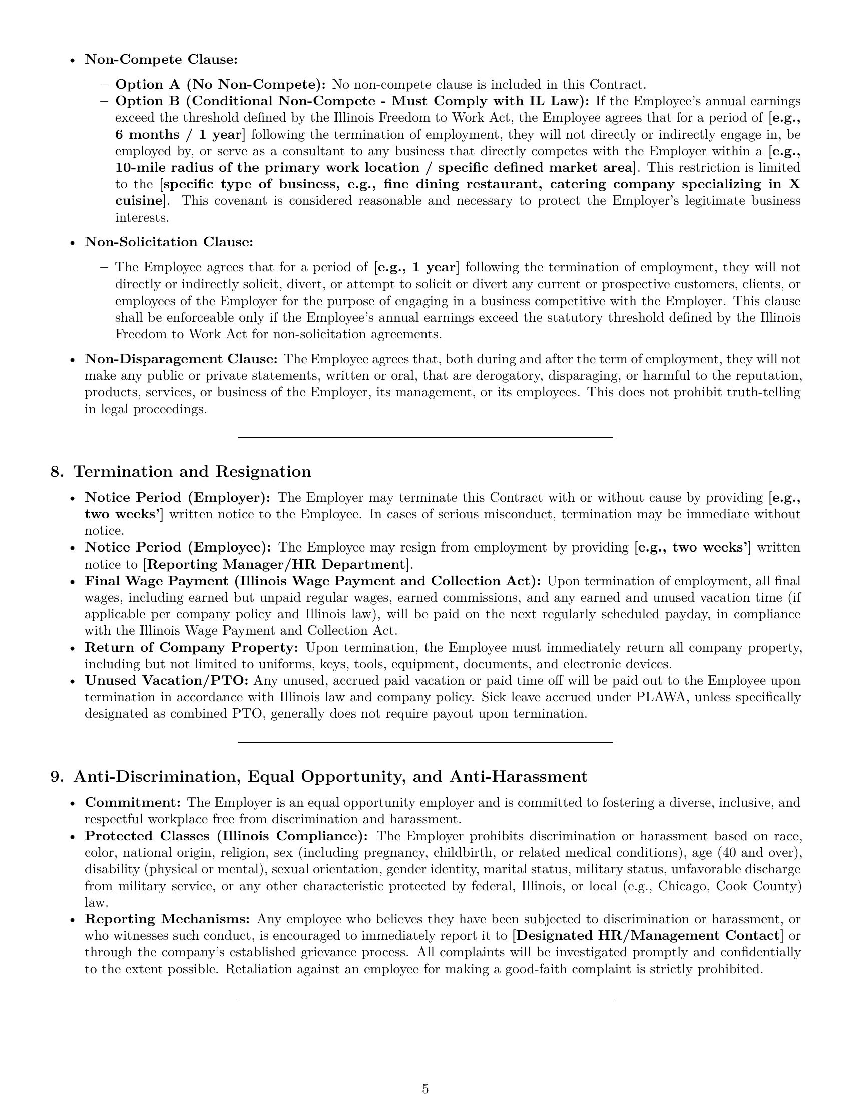 Preview page 5 of Pro Illinois chef employment contract template