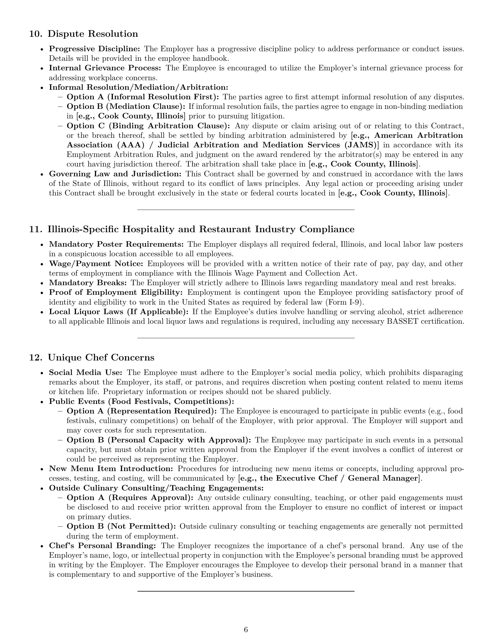 Preview page 6 of Pro Illinois chef employment contract template