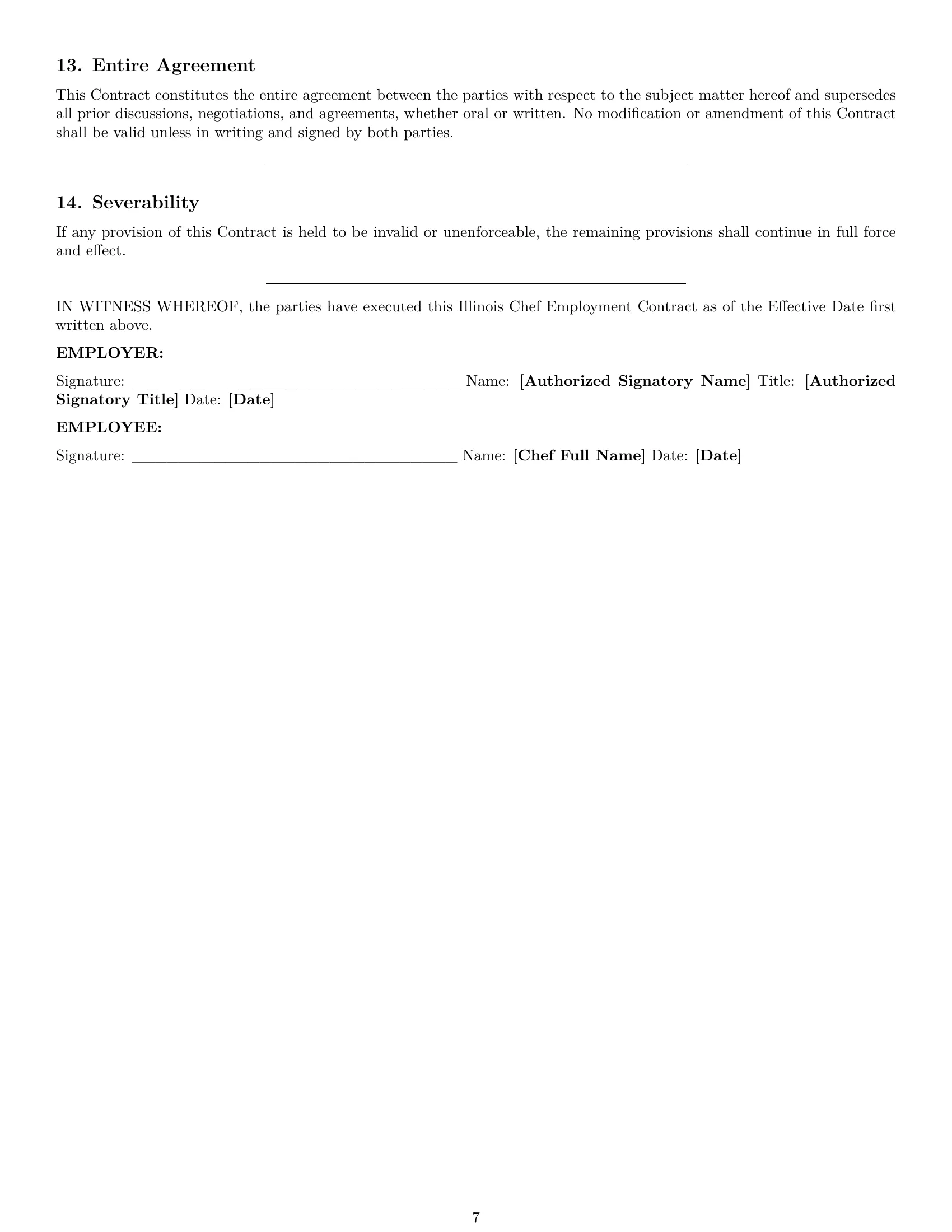 Preview page 7 of Pro Illinois chef employment contract template