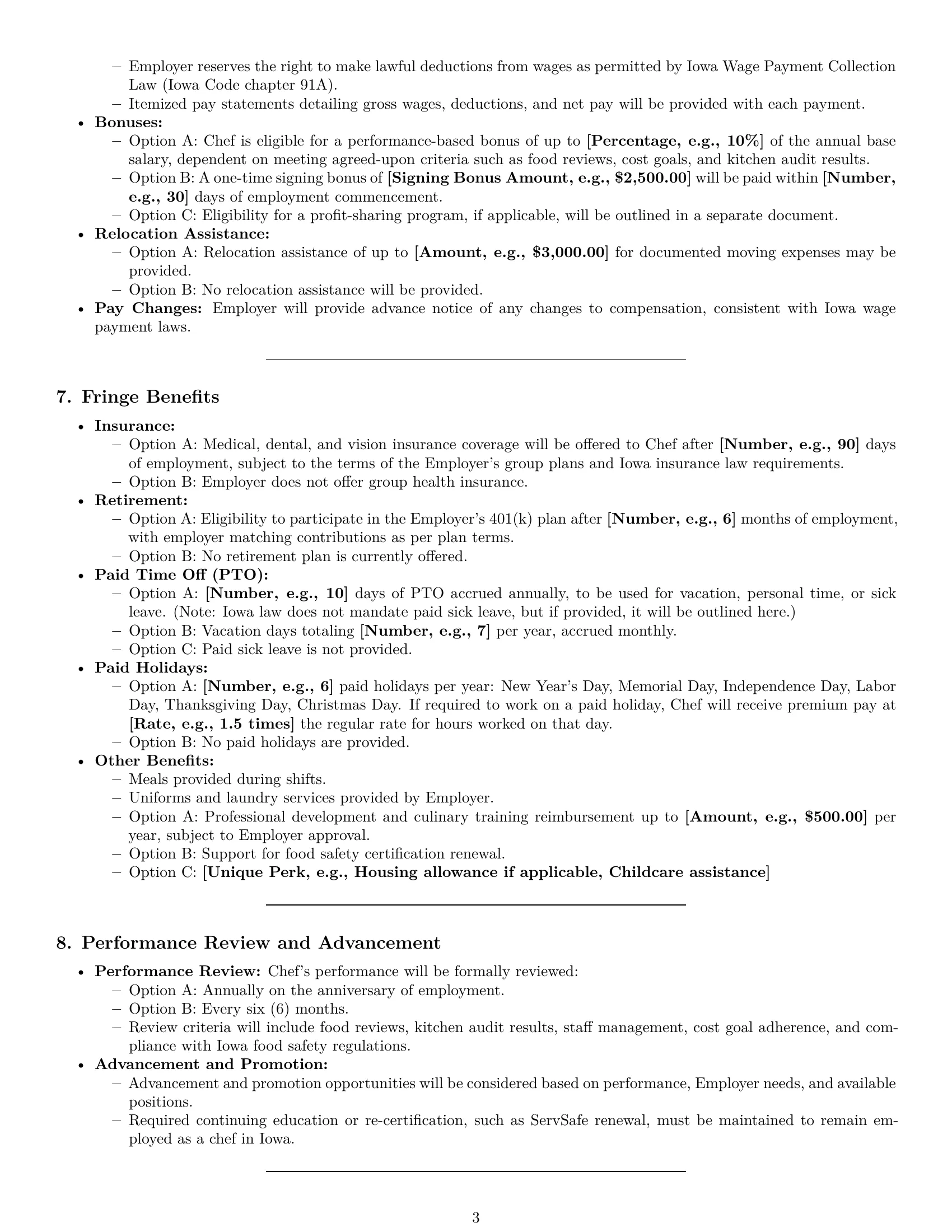Preview page 3 of Pro Iowa chef employment contract template