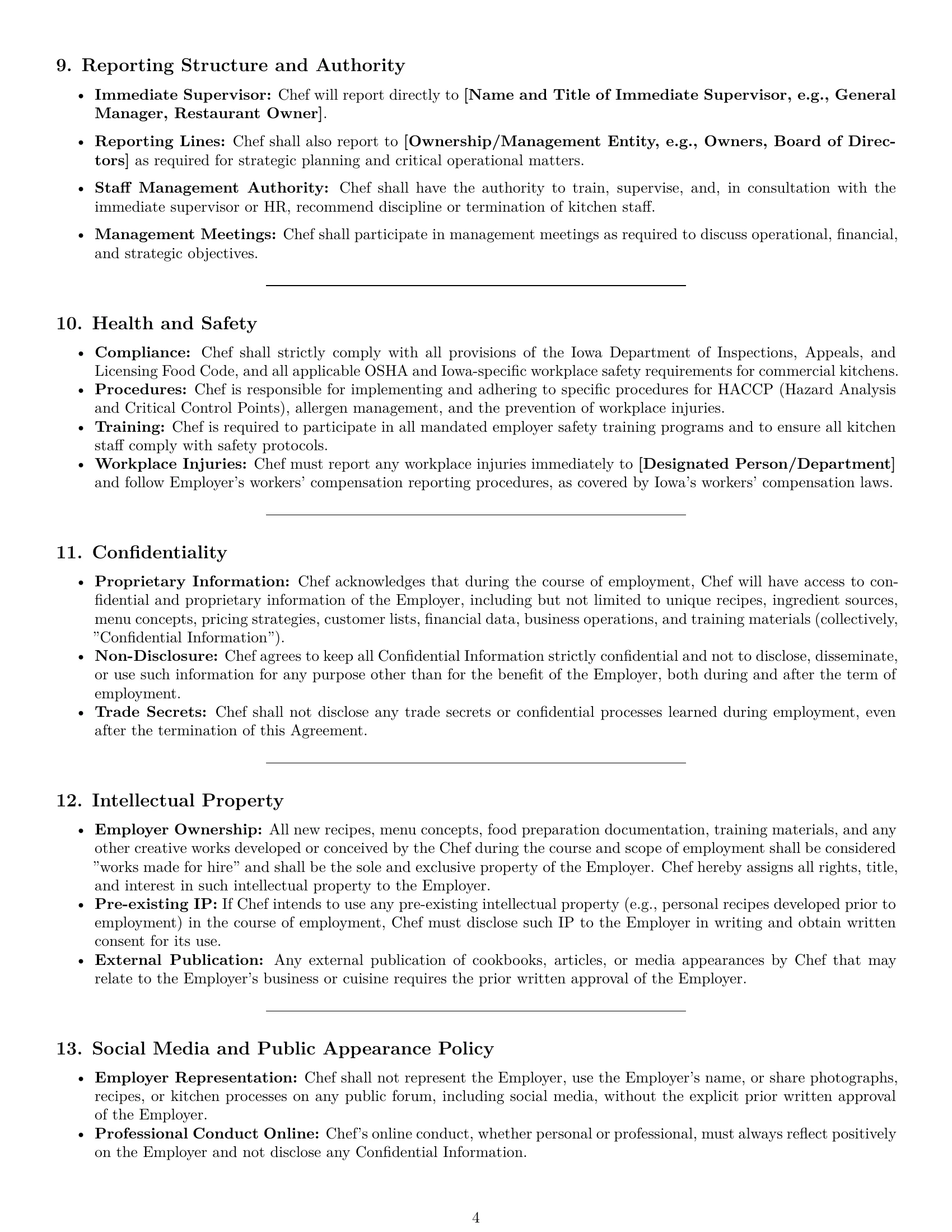 Preview page 4 of Pro Iowa chef employment contract template