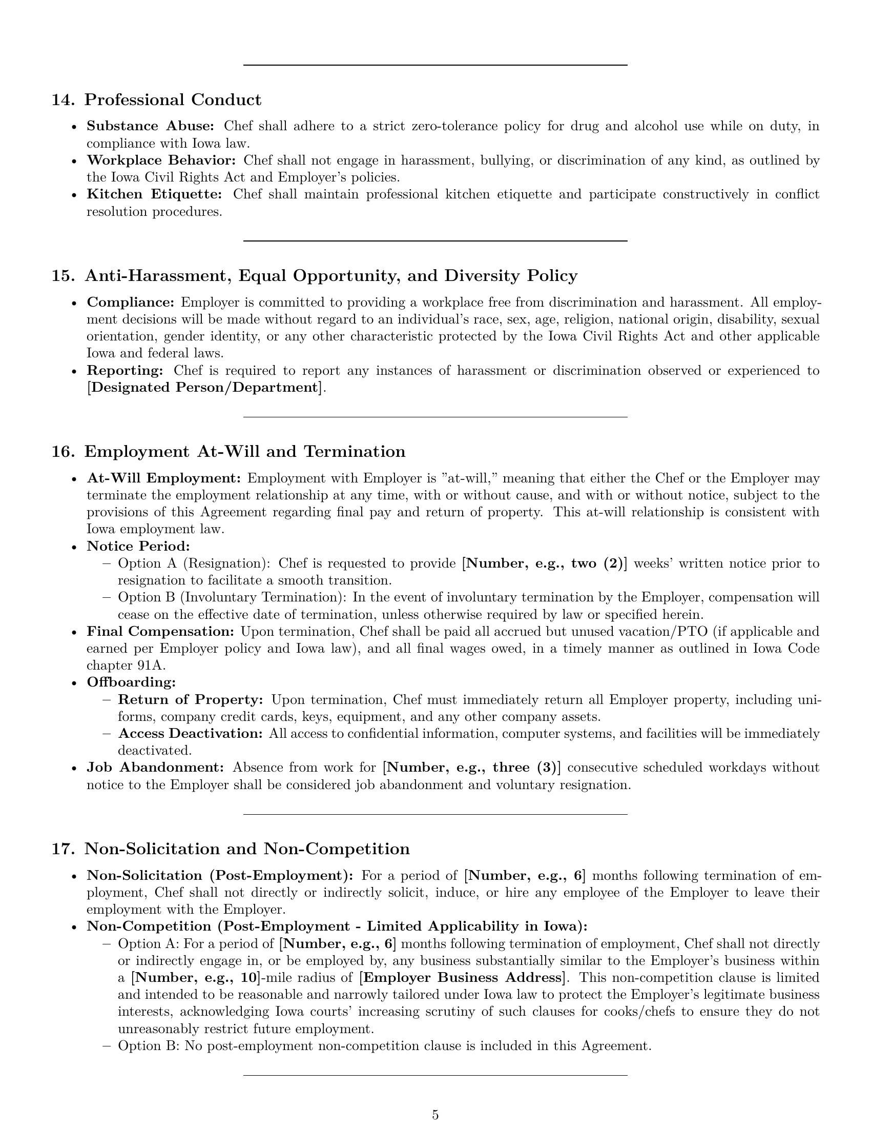 Preview page 5 of Pro Iowa chef employment contract template