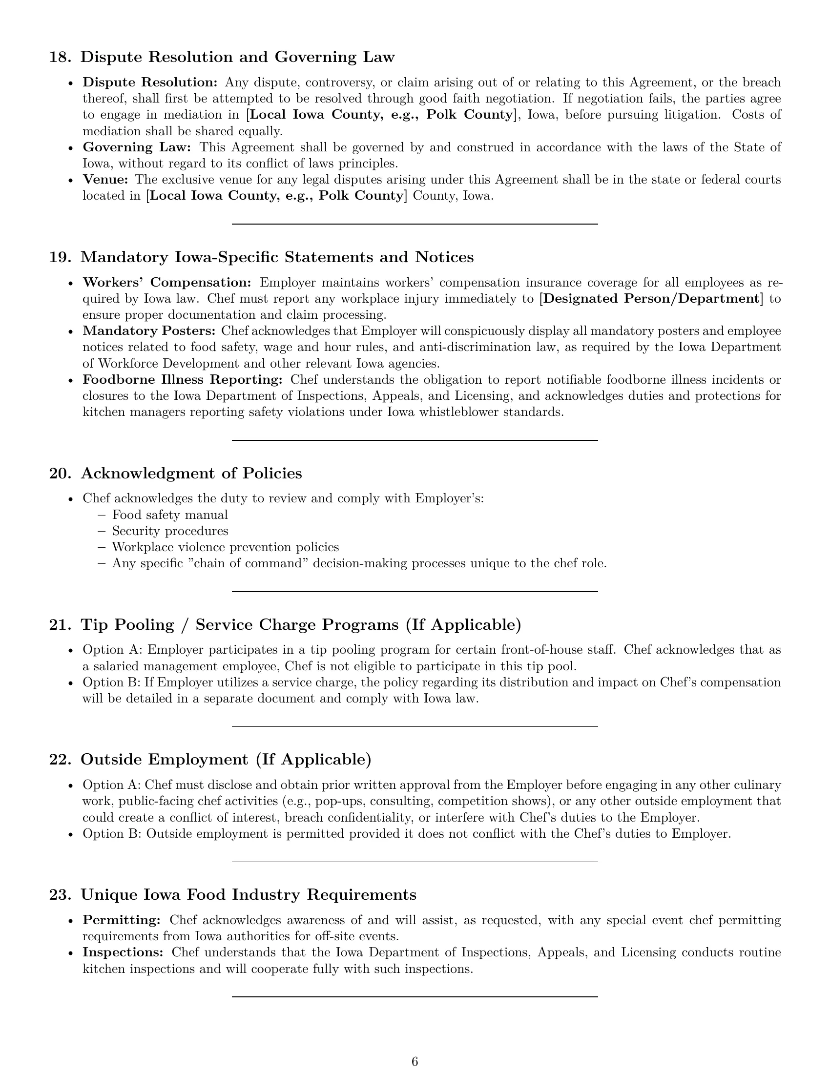 Preview page 6 of Pro Iowa chef employment contract template