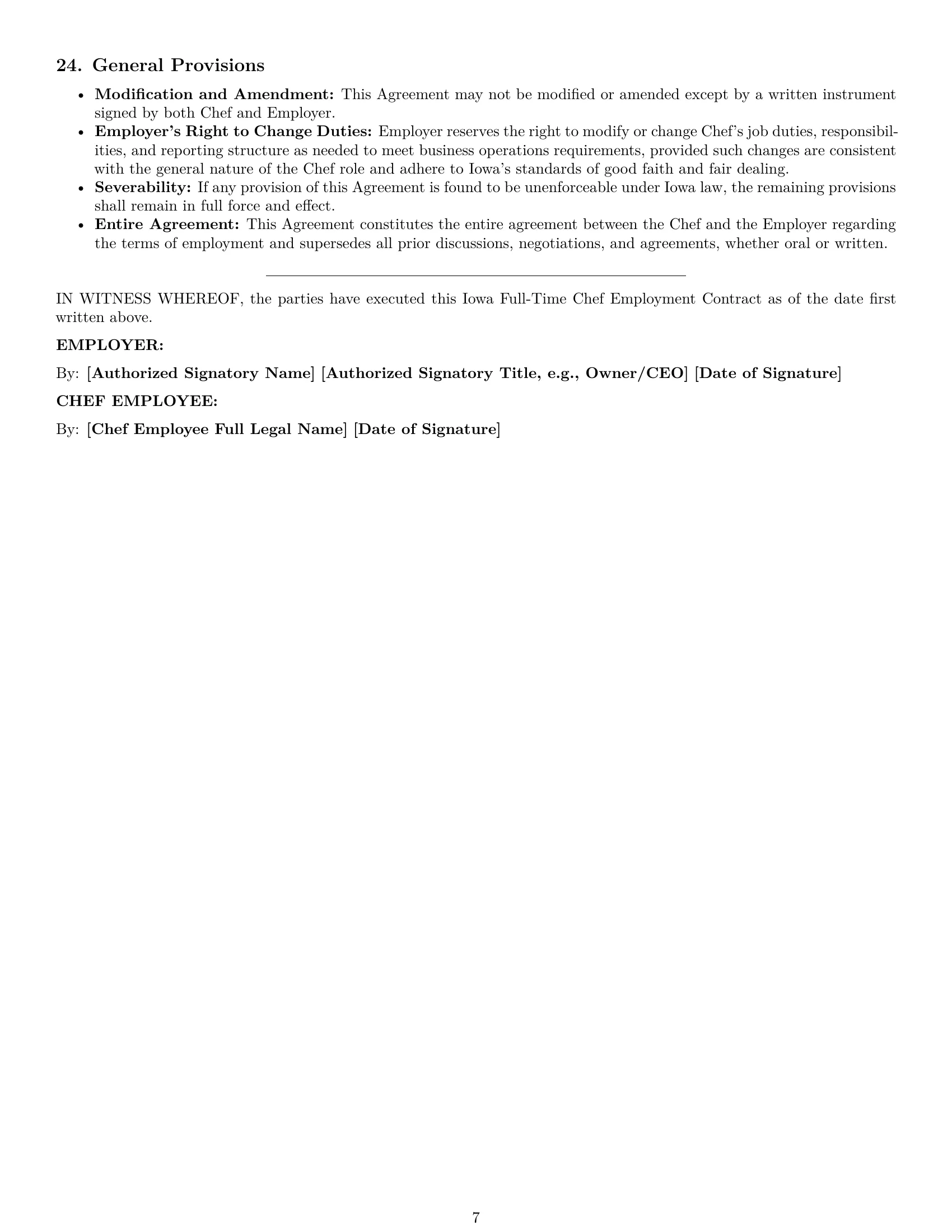 Preview page 7 of Pro Iowa chef employment contract template