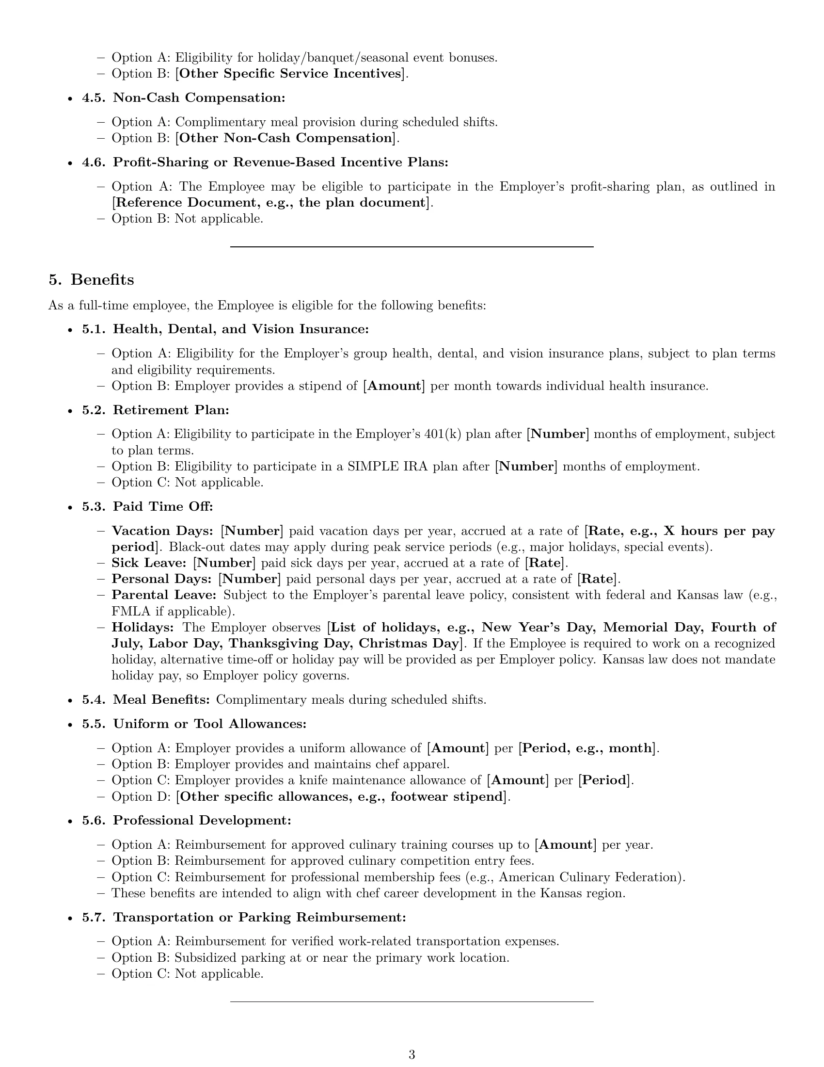 Preview page 3 of Pro Kansas chef employment contract template
