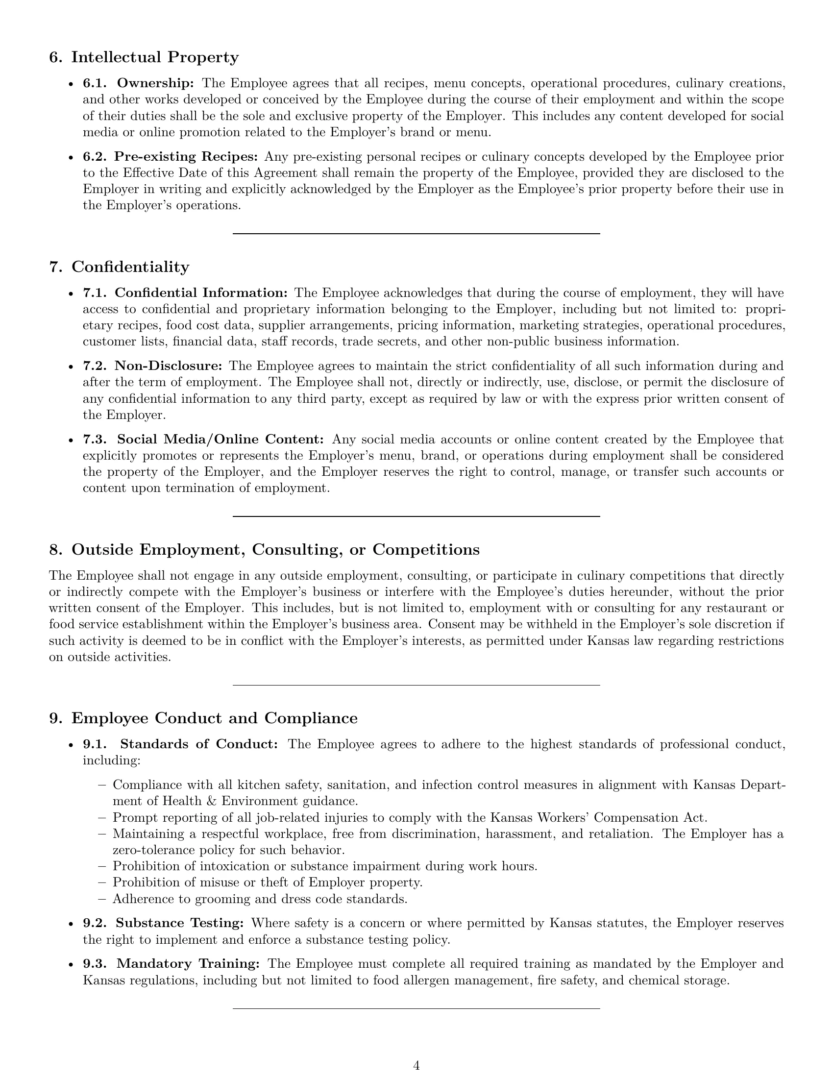 Preview page 4 of Pro Kansas chef employment contract template