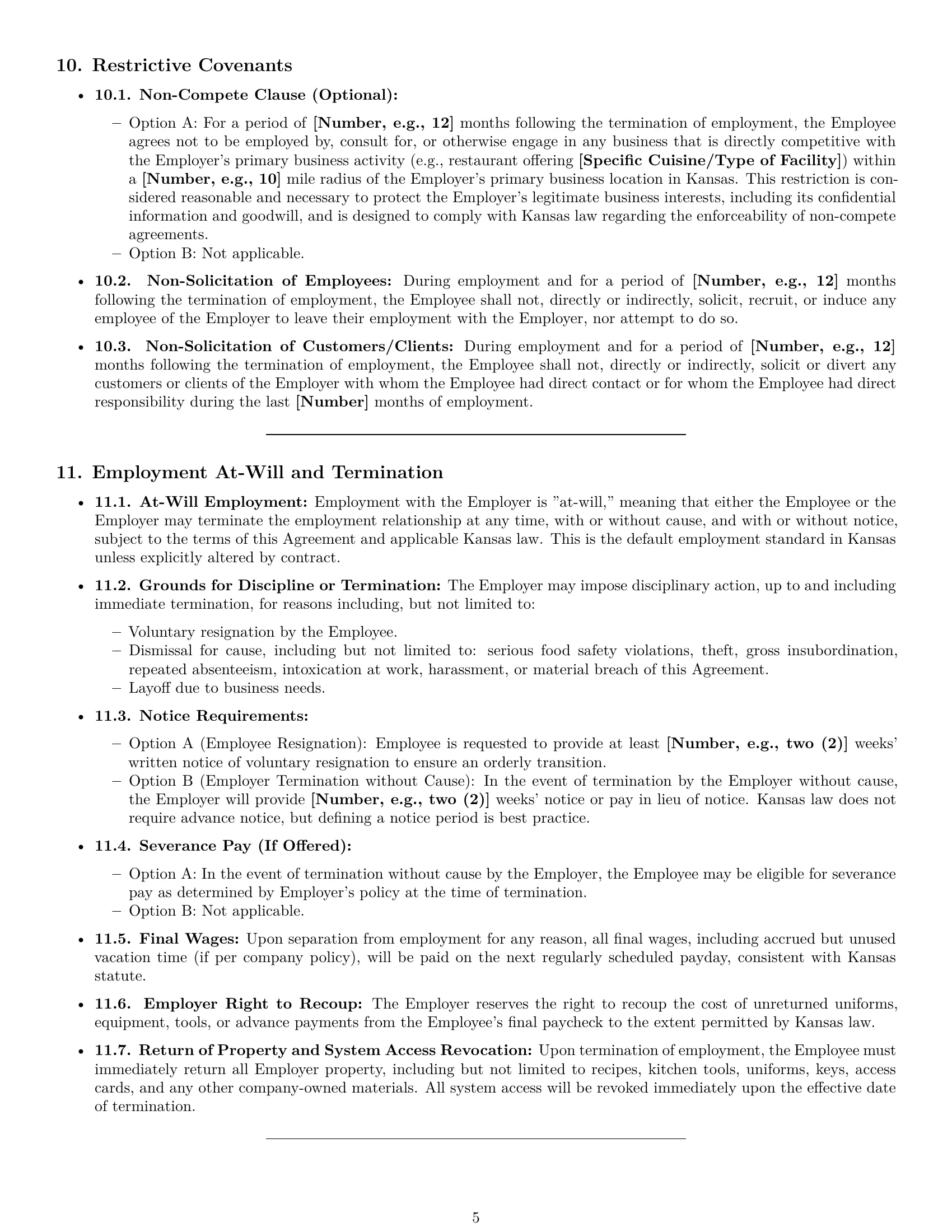 Preview page 5 of Pro Kansas chef employment contract template