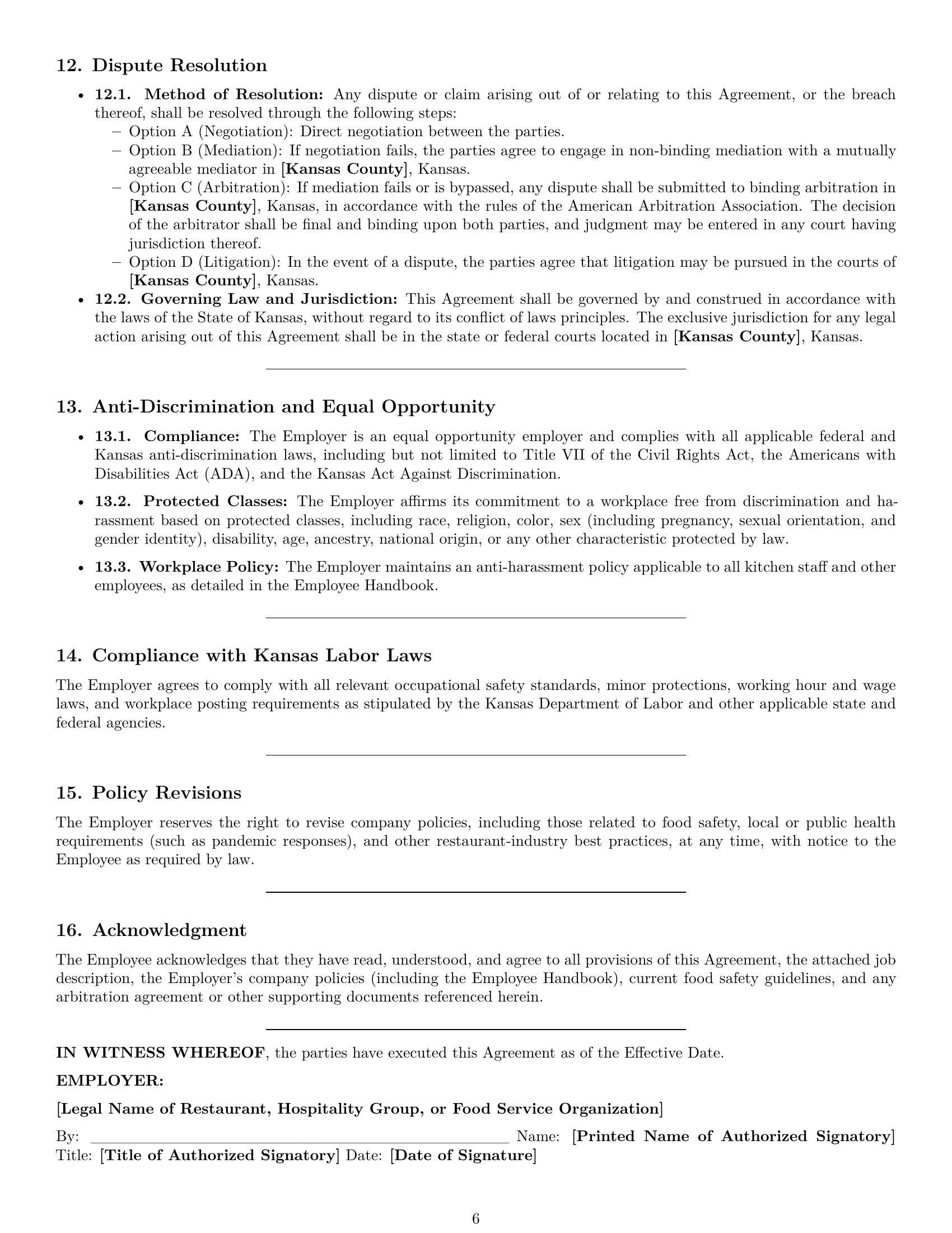 Preview page 6 of Pro Kansas chef employment contract template