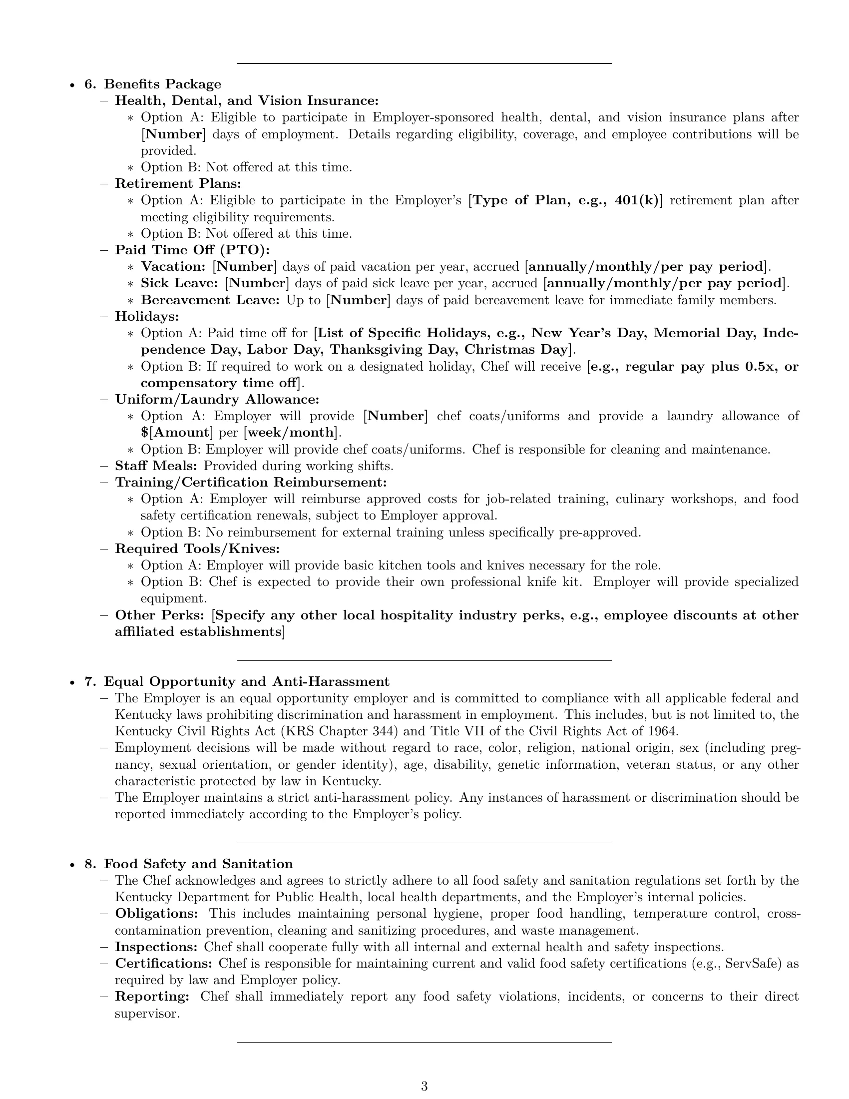 Preview page 3 of Pro Kentucky chef employment contract template