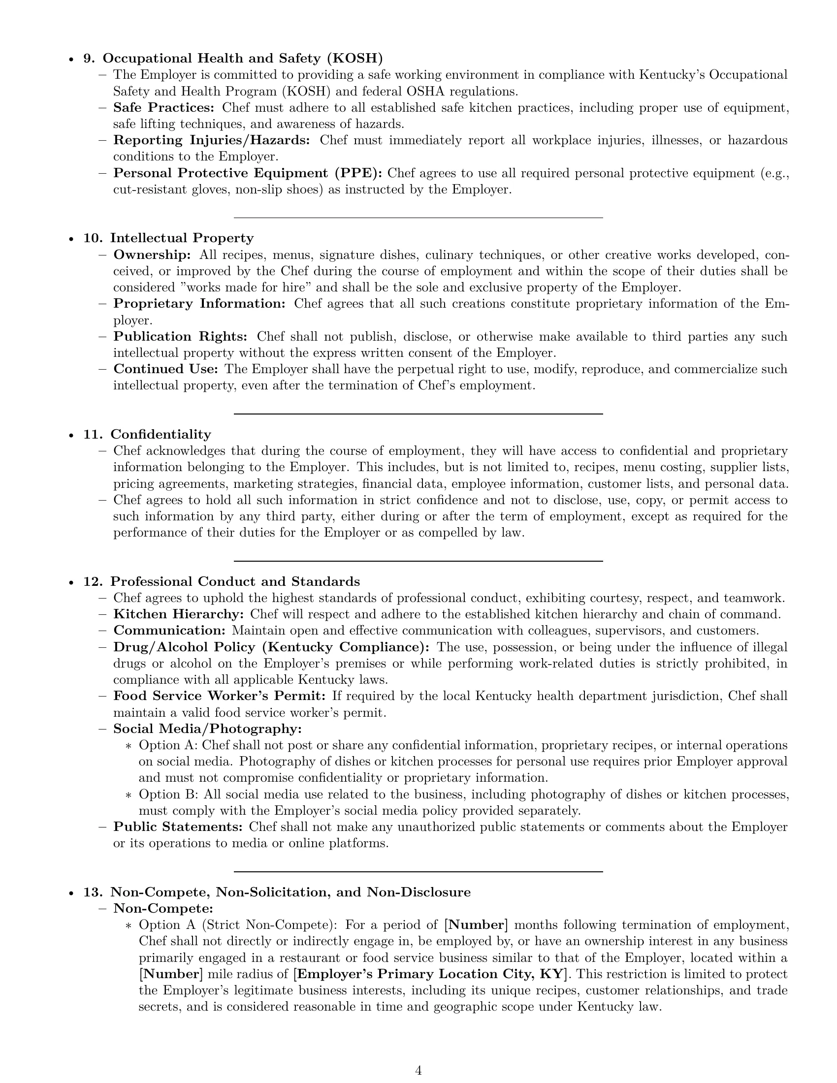 Preview page 4 of Pro Kentucky chef employment contract template