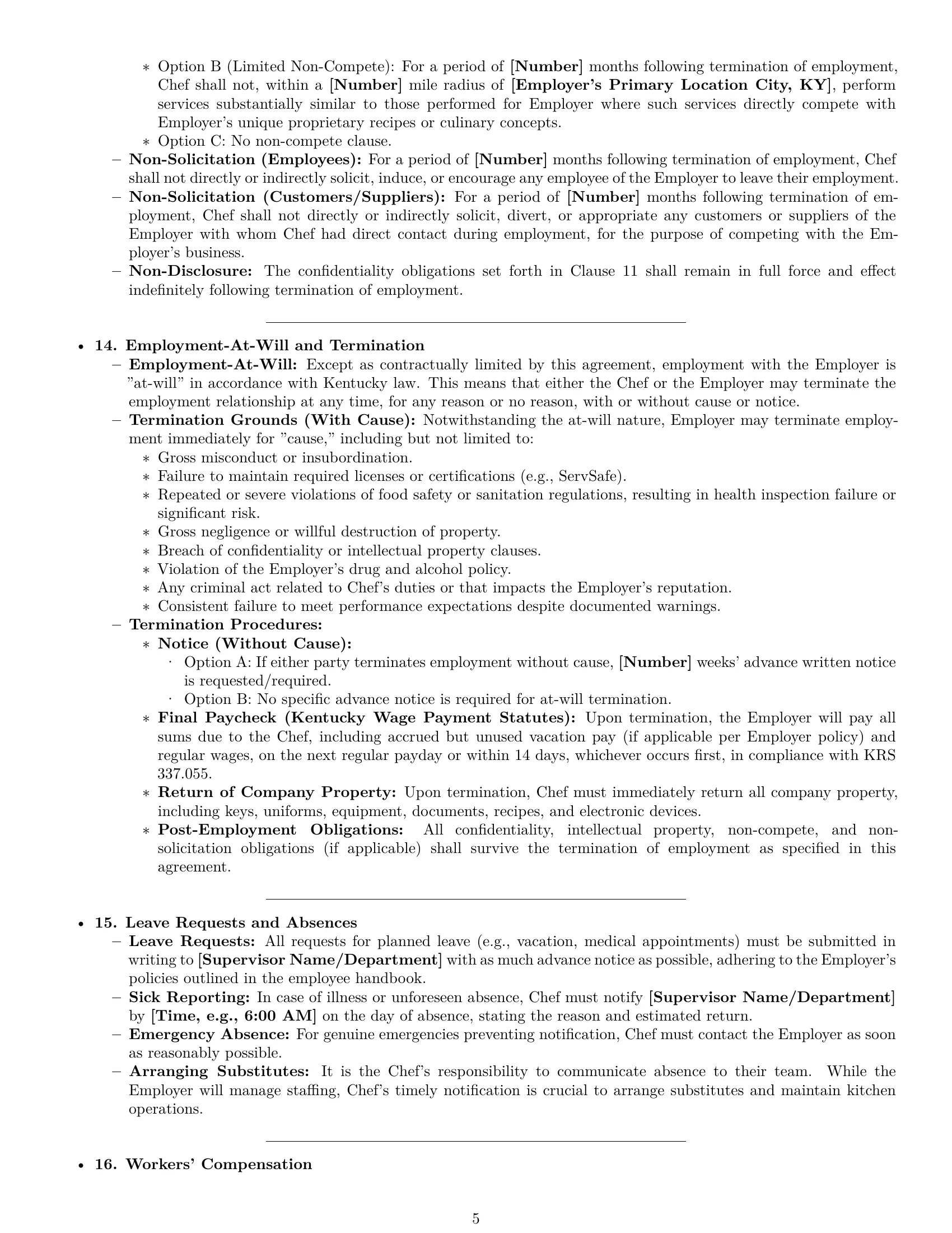 Preview page 5 of Pro Kentucky chef employment contract template