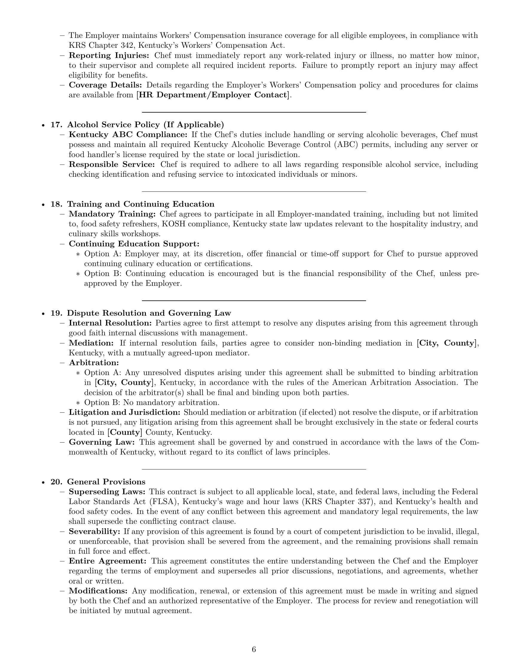 Preview page 6 of Pro Kentucky chef employment contract template
