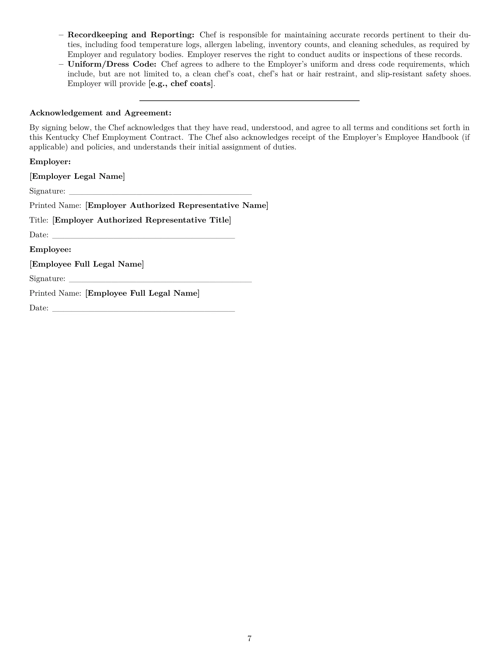 Preview page 7 of Pro Kentucky chef employment contract template