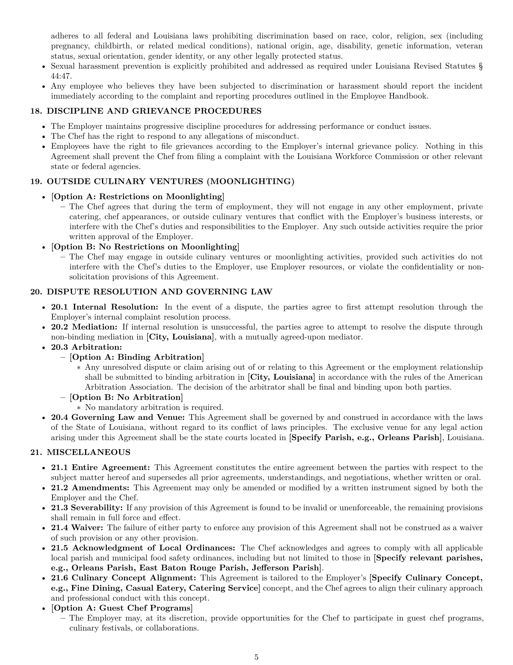 Preview page 5 of Pro Louisiana chef employment contract template