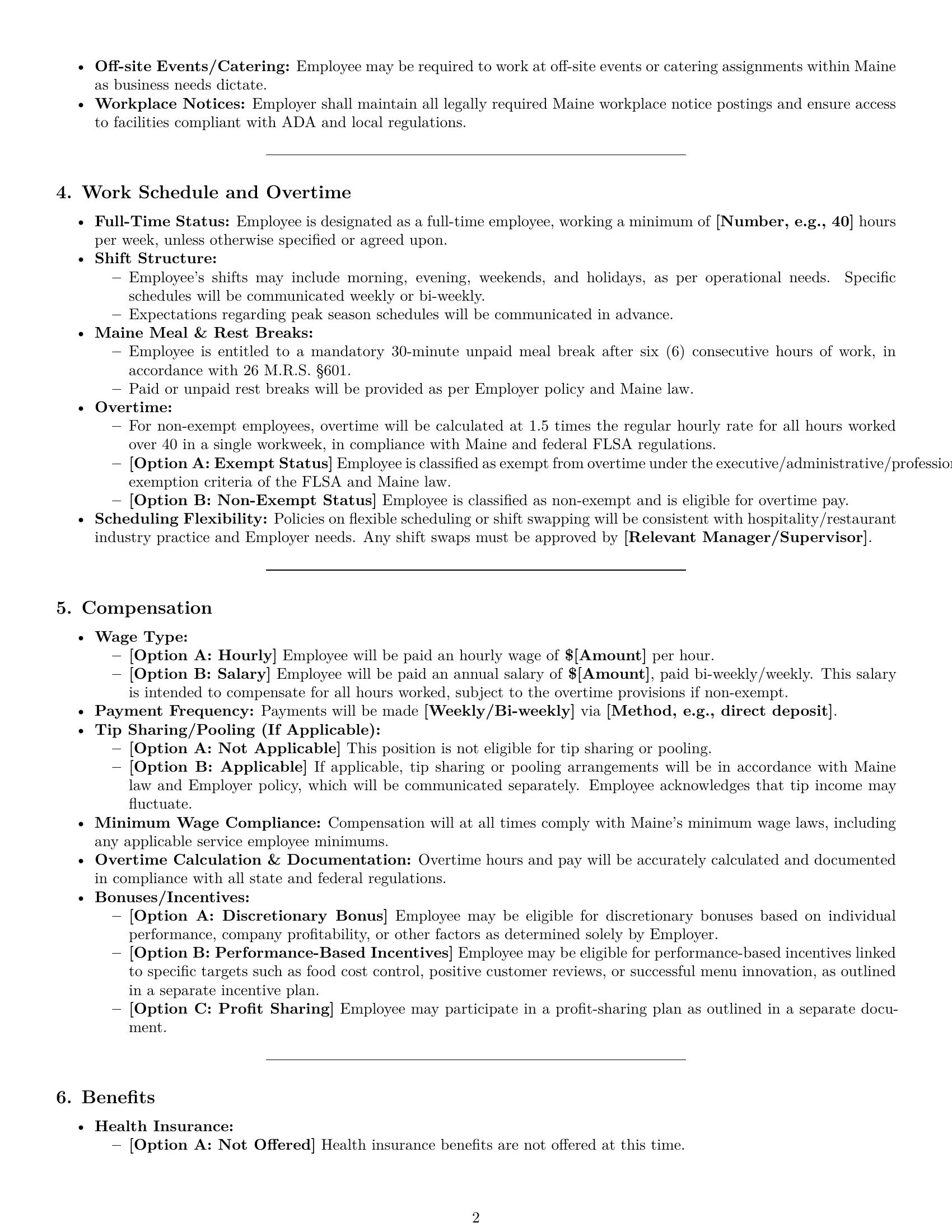 Preview page 2 of Pro Maine chef employment contract template