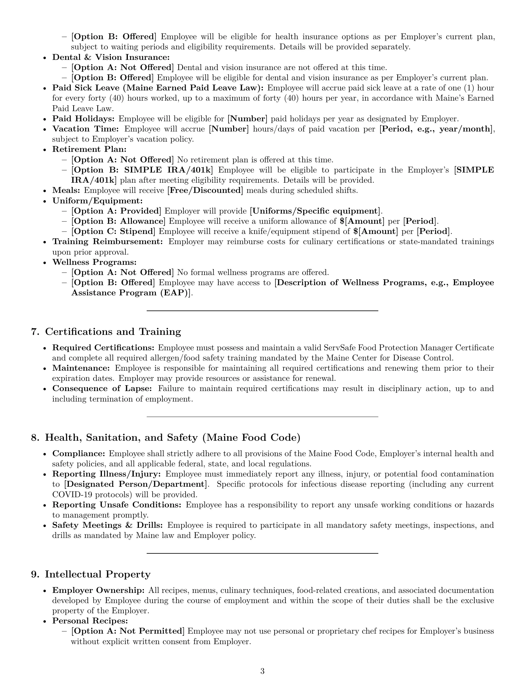 Preview page 3 of Pro Maine chef employment contract template