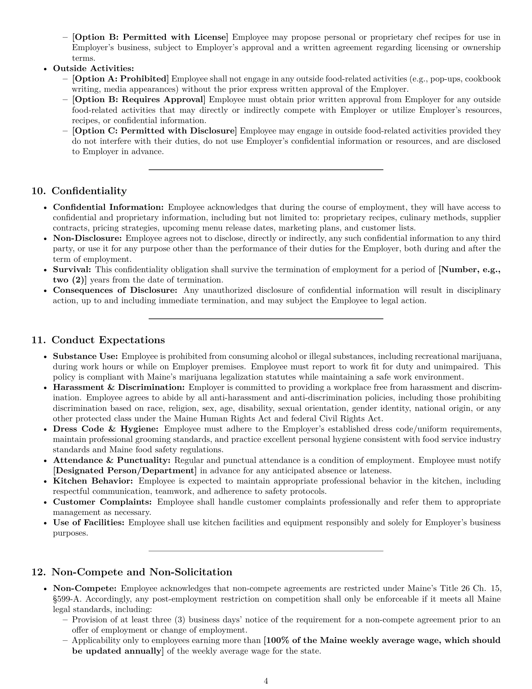 Preview page 4 of Pro Maine chef employment contract template