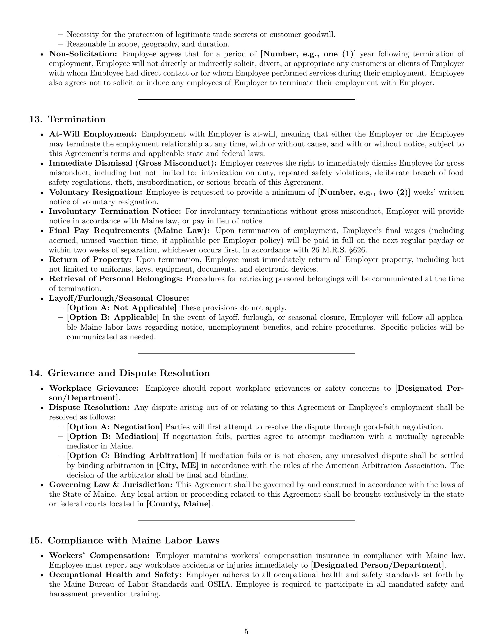 Preview page 5 of Pro Maine chef employment contract template