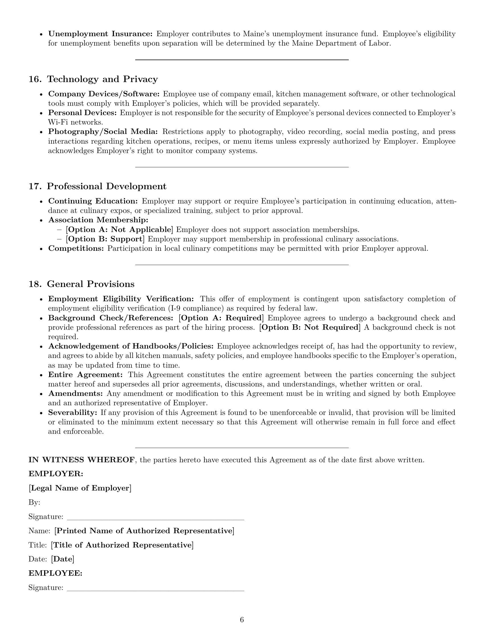 Preview page 6 of Pro Maine chef employment contract template
